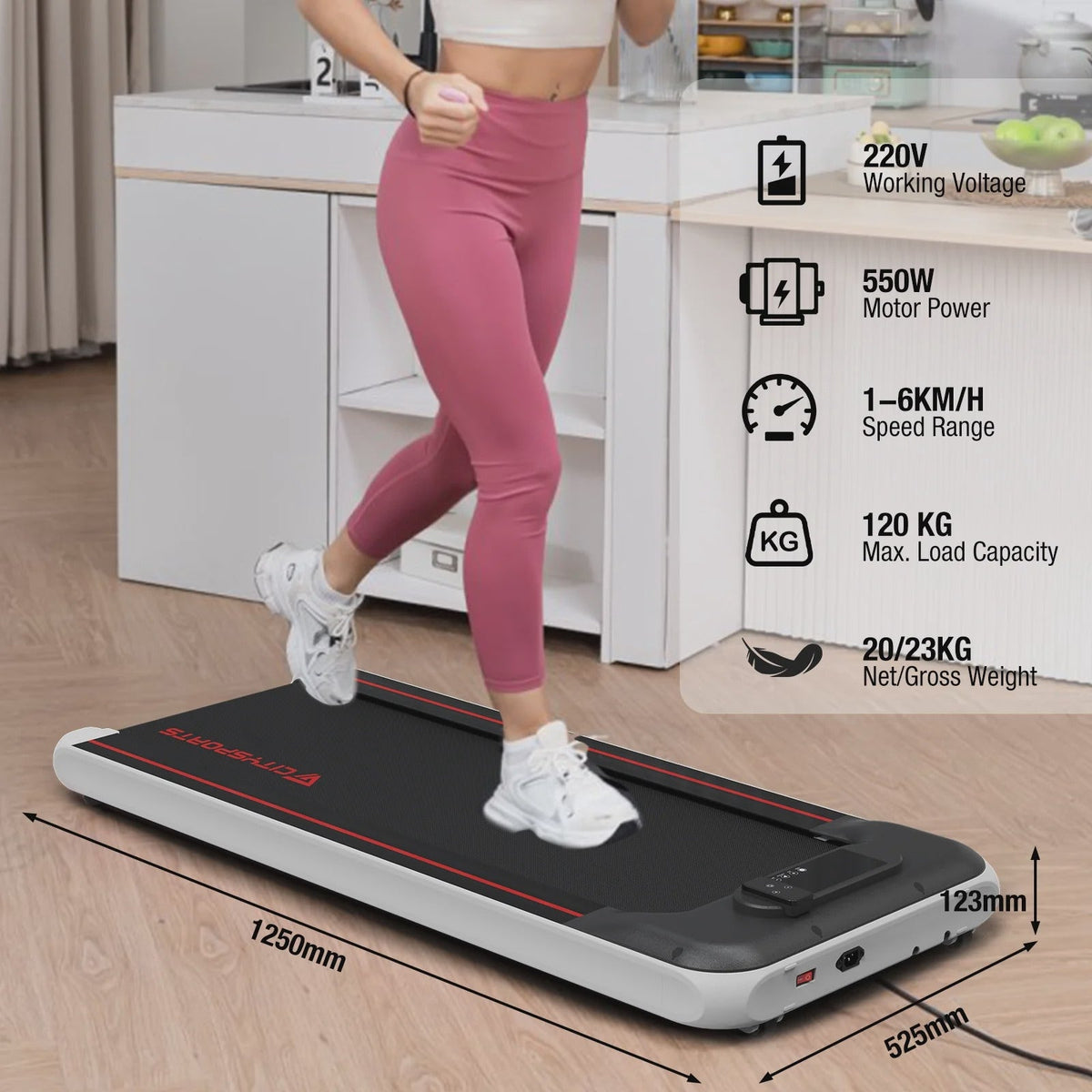 Citysports Treadmill Portable Walking Pad, Adjustable Speed with APP, LCD Screen Calorie Counter, Ultra Thin and Silent (Black White)