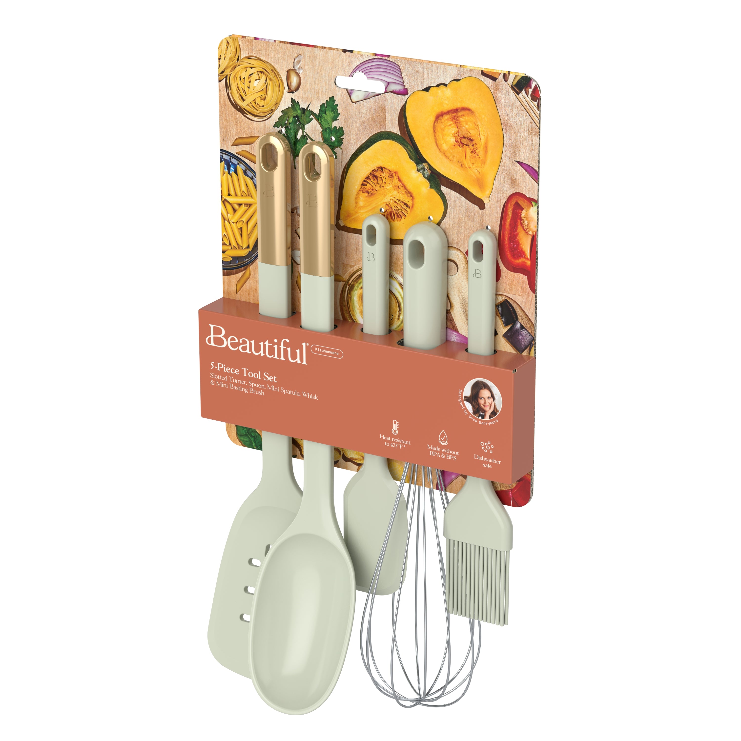 5-Piece Kitchen Tool Set, Porcini Taupe by Drew Barrymore