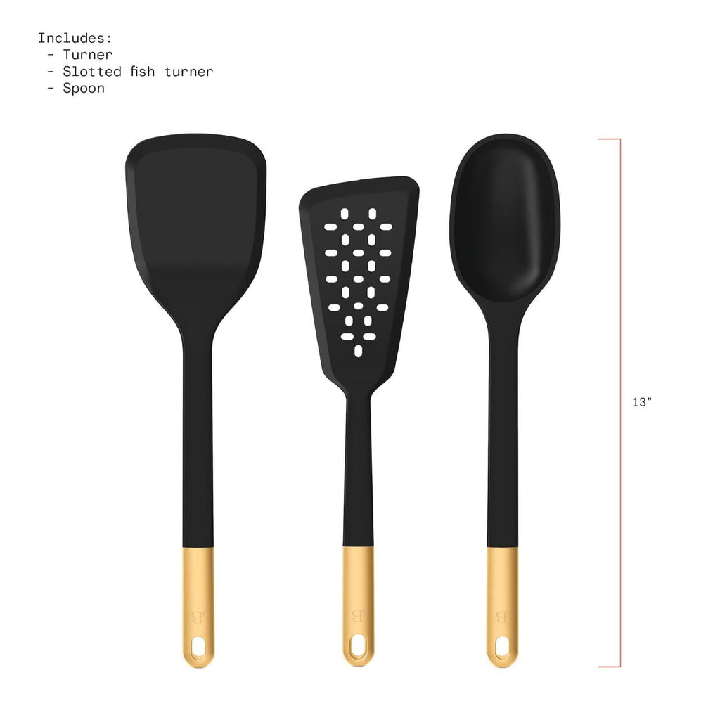 3-Piece Silicone Kitchen Utensil Tool Set, Porcini Taupe by Drew Barrymore