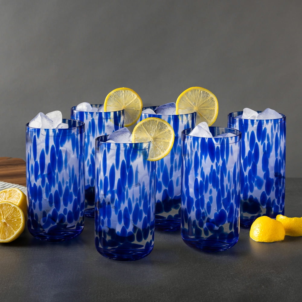Thyme &amp; Table 20 fl oz Blue Tortoise Drinking Glasses, Set of 6