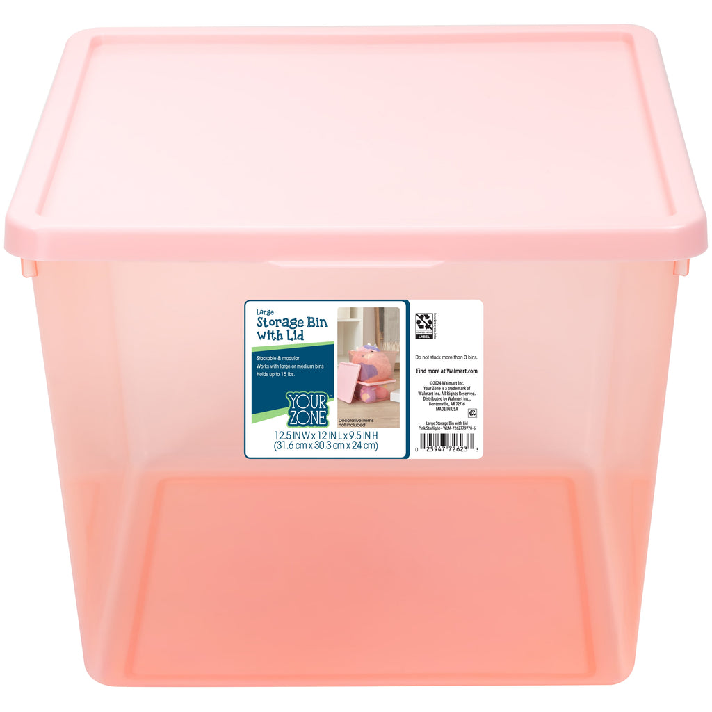Kids Large Tinted Clear Plastic Stacking Storage Bin with Lid, Grey, 12 in x 12.4 in x 9.4 in