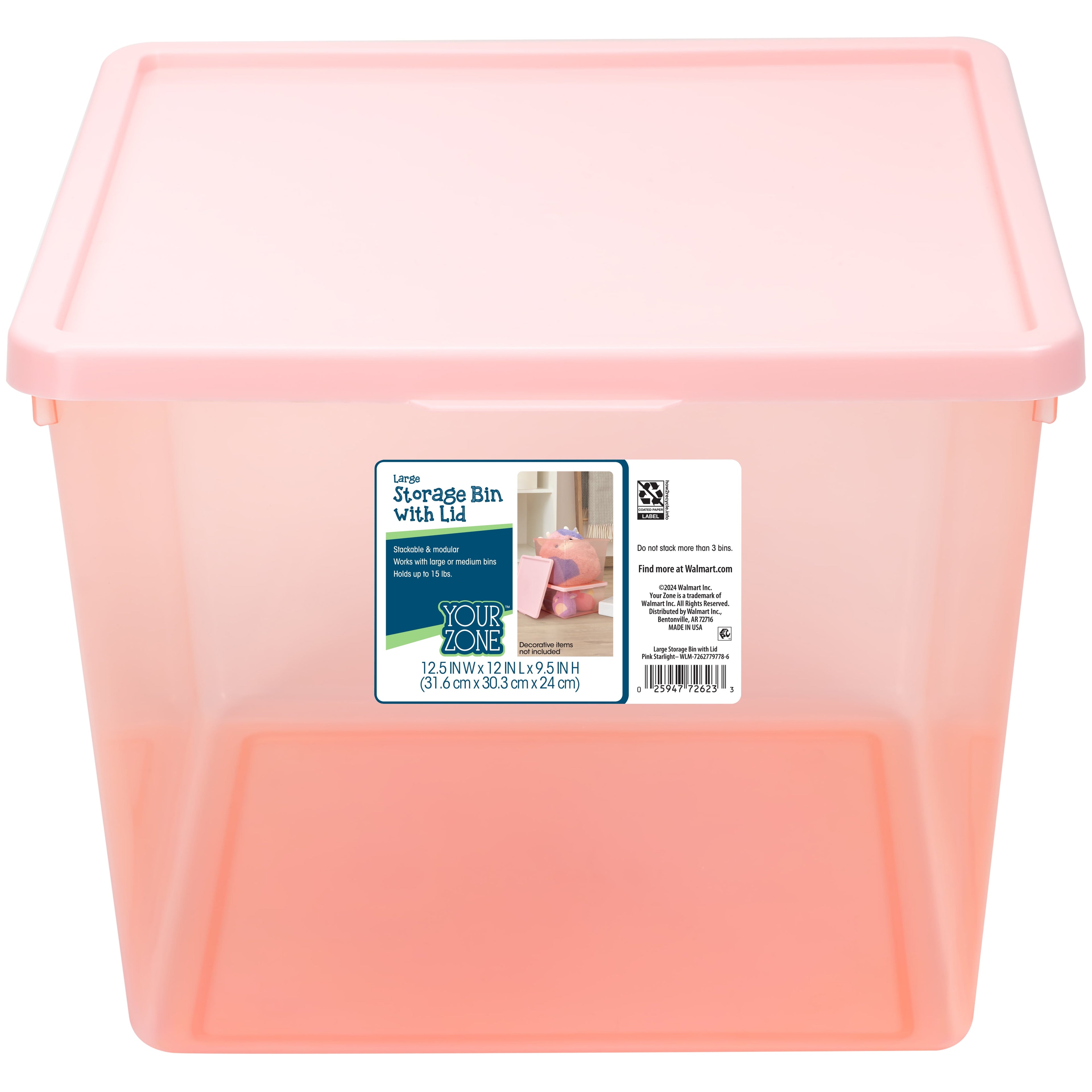 Kids Large Tinted Clear Plastic Stacking Storage Bin with Lid, Grey, 12 in x 12.4 in x 9.4 in