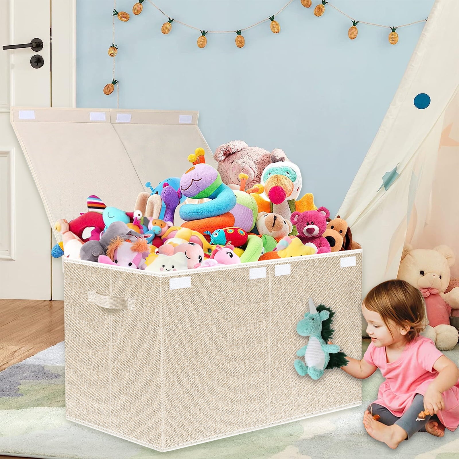 Large Toy Box for Girls,Toy Chest for Kids -Collapsible Toy Storage Organizer with Lid Toy Bin Storage Organizer for Nursery, Playroom, Bedroom , Closet, Living Room, Kindergarten (Pink)