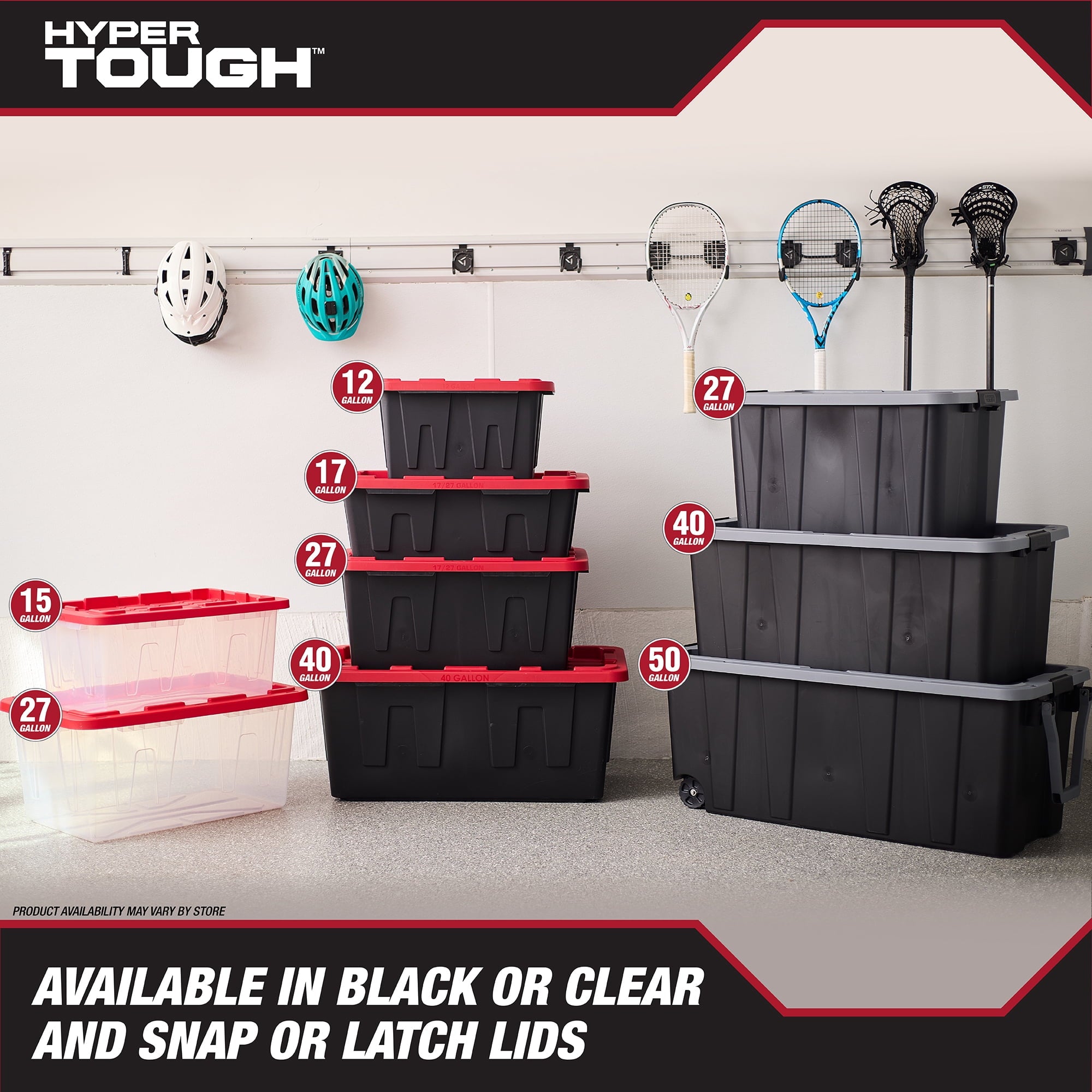 27 Gallon Large Storage Bin with Latch Lid, Heavy Duty Latching Plastic Storage Container, Black and Grey