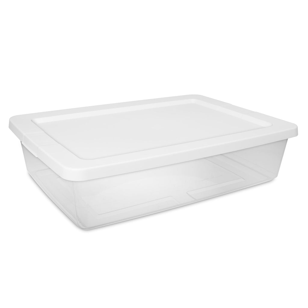 Set of (2) 28 Quart Storage Bins, Clear Plastic Storage Bin with Snap-on Lid, White