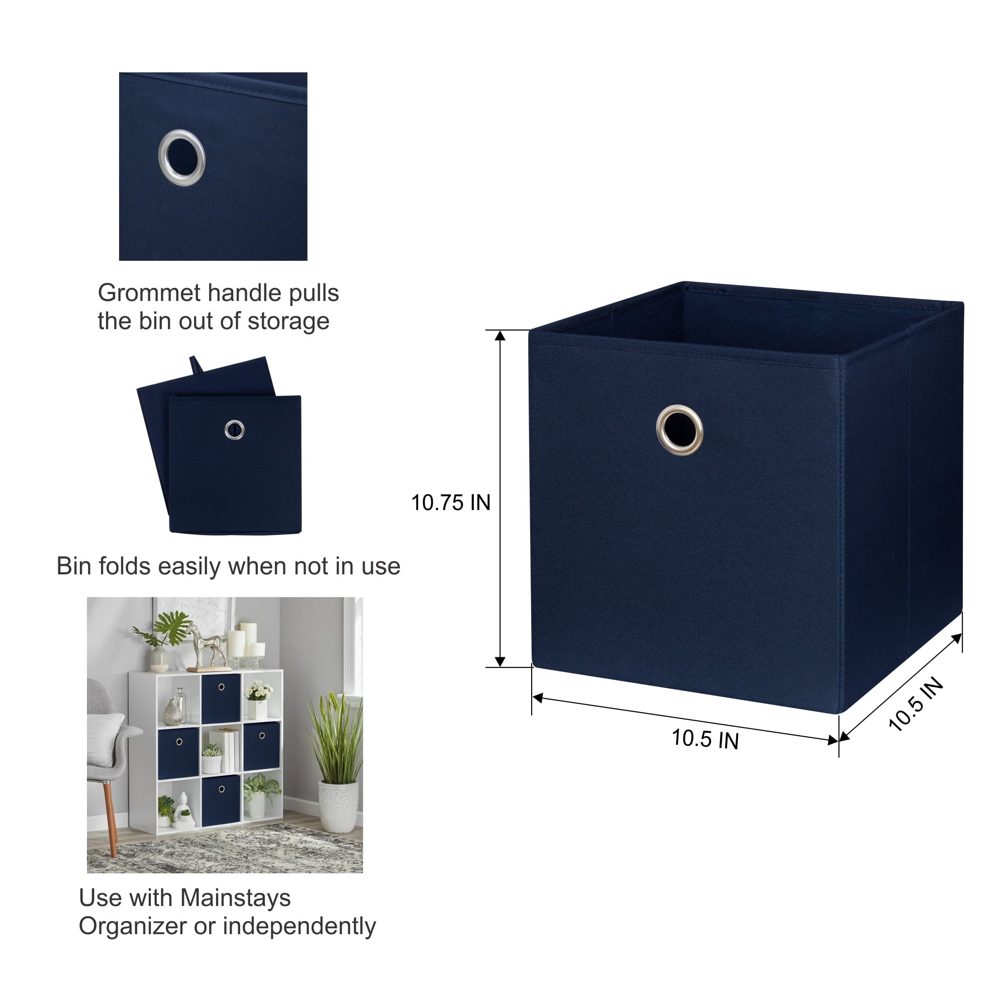 Collapsible Fabric Cube Storage Bins (10.5" x 10.5"), Blue Cove, 4 Pack