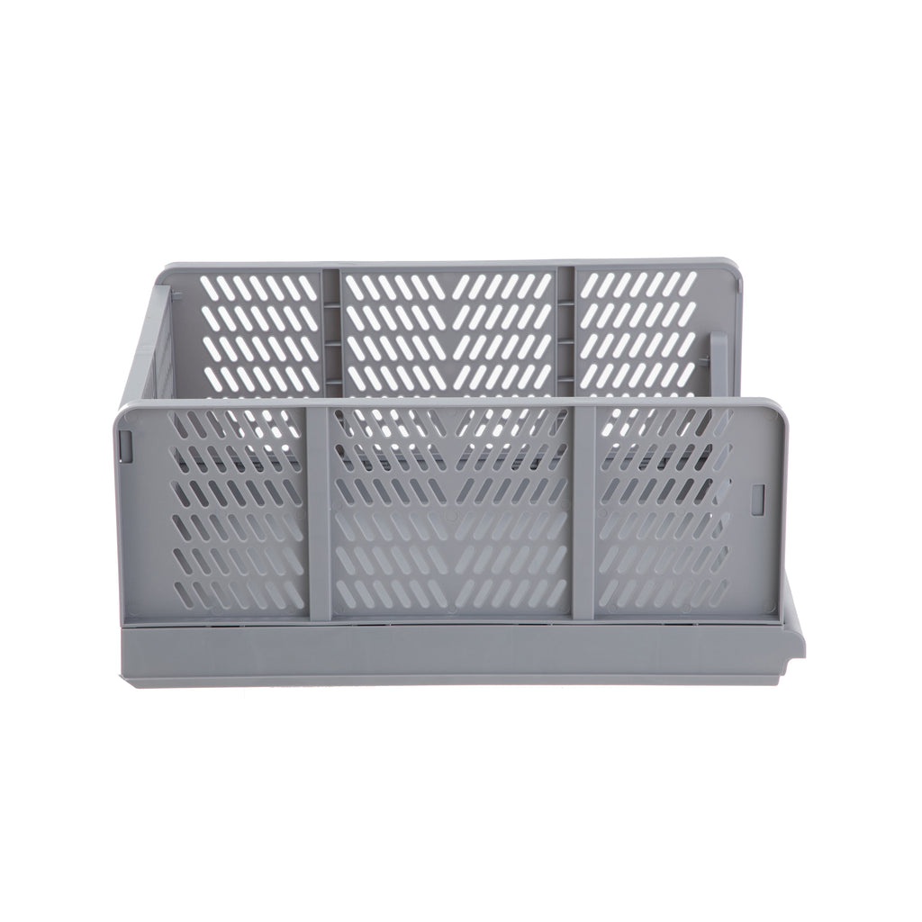 Kids Collapsible Stacking Plastic Storage Bin, Grey, 13 in x 17 in x 1.3 in