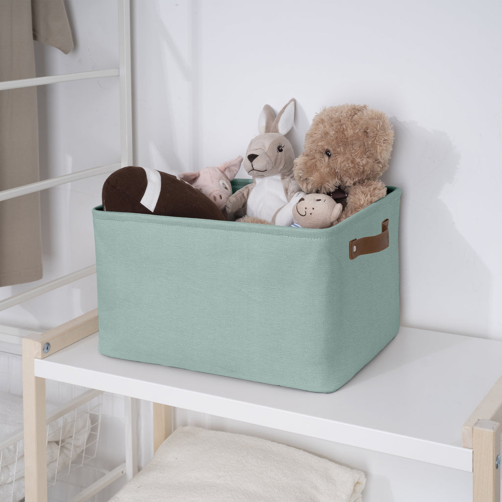 Natural Canvas Fabric Decorative Storage Basket with Handles, 15 in x 8 in x 11 in