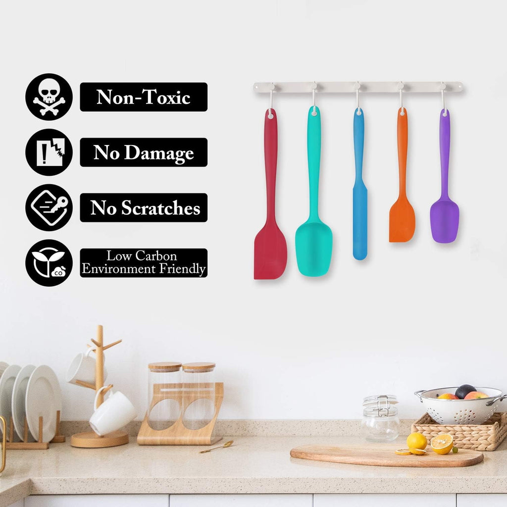 Food Grade Silicone Rubber Spatula Set, 5 Pcs Kitchen Cooking Baking Mixing Utensil Sets, High Non Stick Dishwasher- Khaki