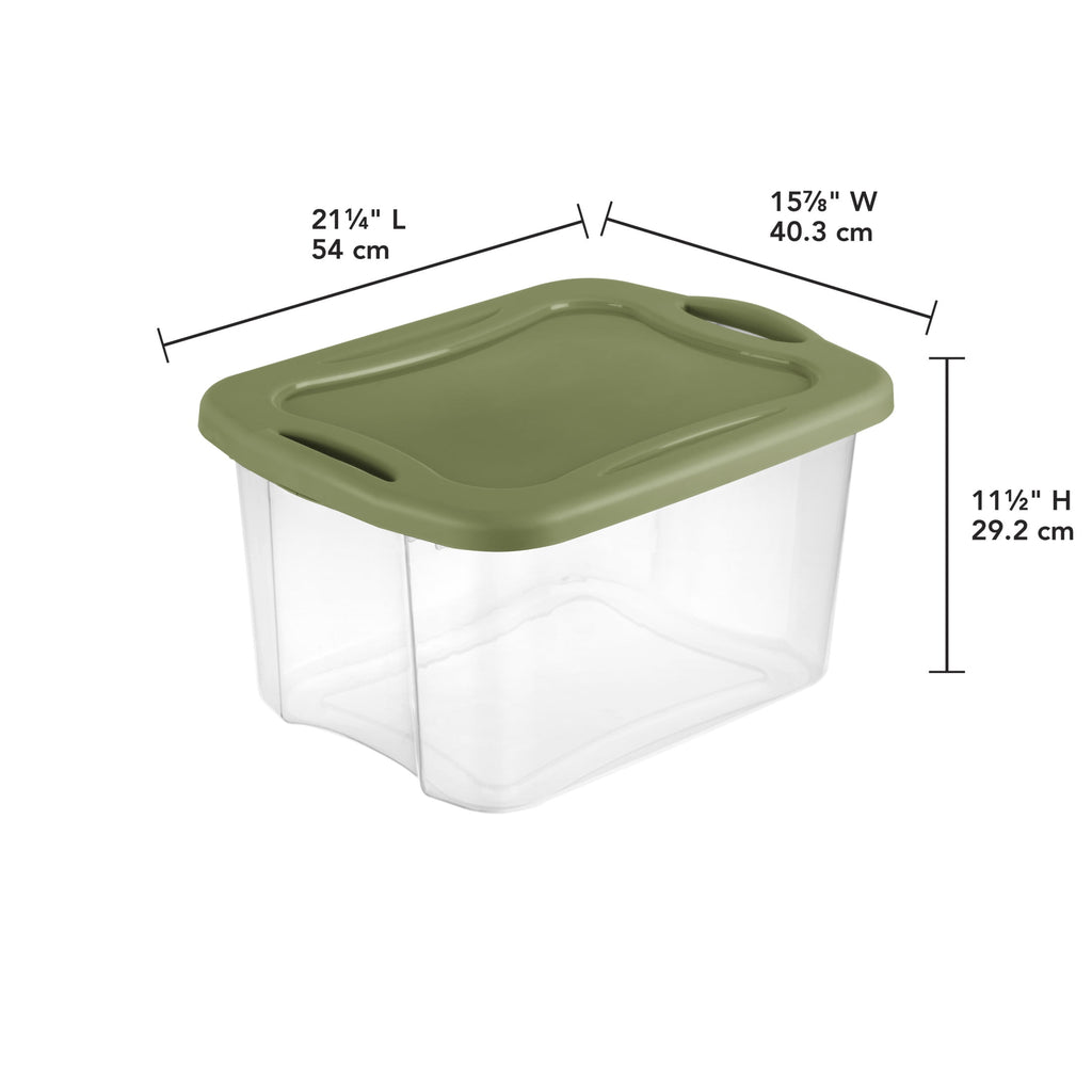 EZ Carry 40 Quart Medium Storage Bin, Clear Plastic Storage Container with Full-Grip Handles, Green