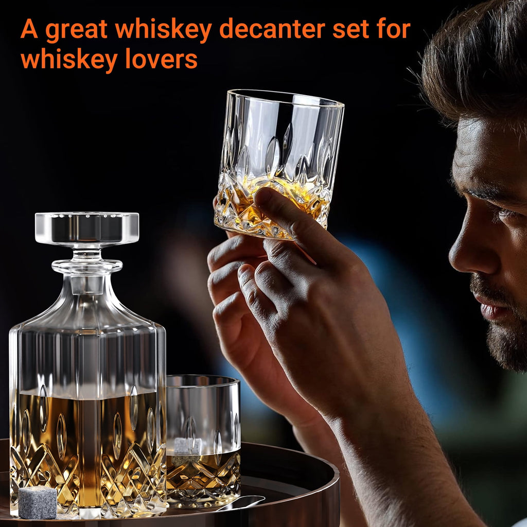 Whiskey Decanter Set with Glasses and Whiskey Stones, Whiskey Decanter Sets for Men, Valentine's Day Gift, Anniversary Birthday Gifts for Father Mother Husband