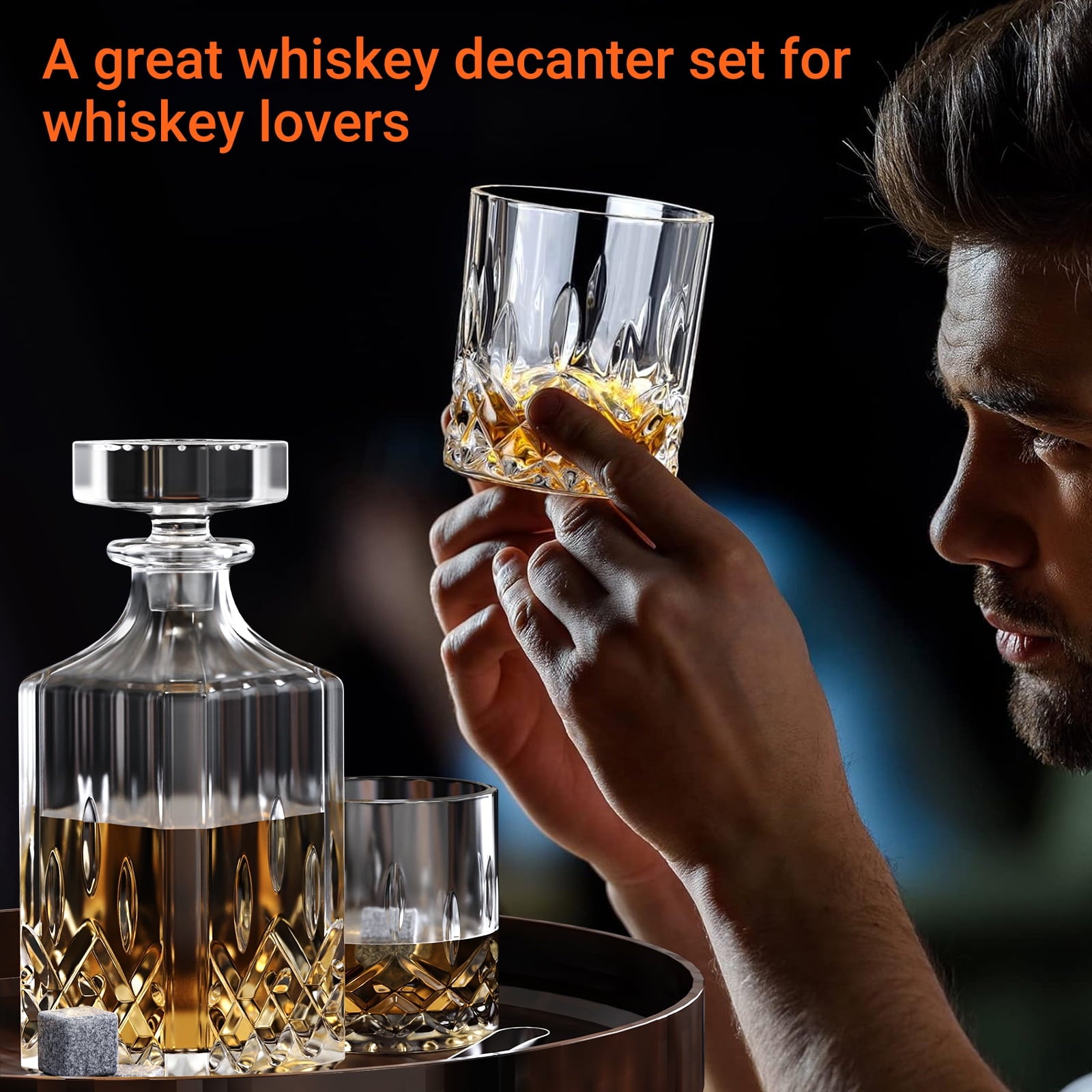 Whiskey Decanter Set with Glasses and Whiskey Stones, Whiskey Decanter Sets for Men, Valentine's Day Gift, Anniversary Birthday Gifts for Father Mother Husband