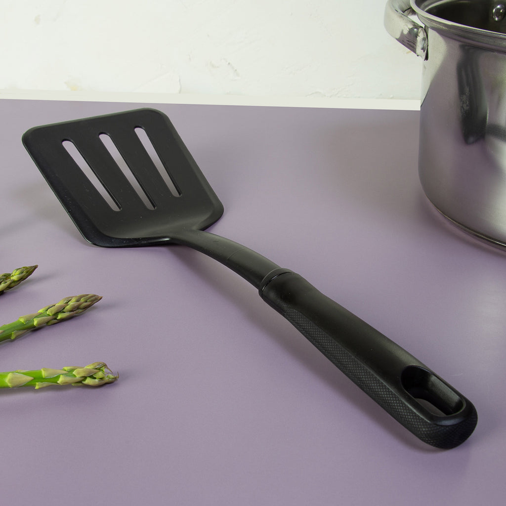 Nylon Slotted Kitchen Turner with Soft Grip Handle, Black