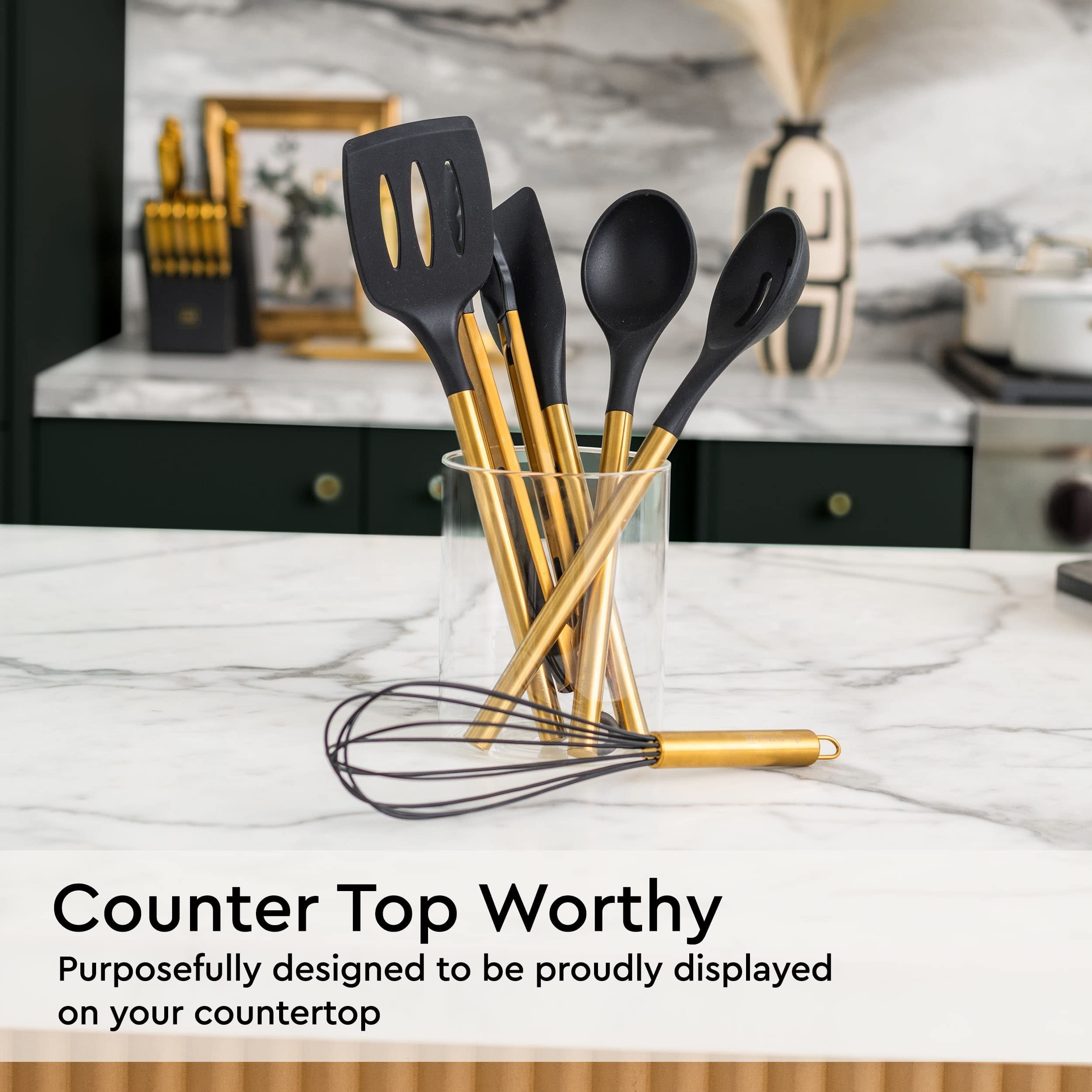 White Silicone and Gold Cooking Utensils Set