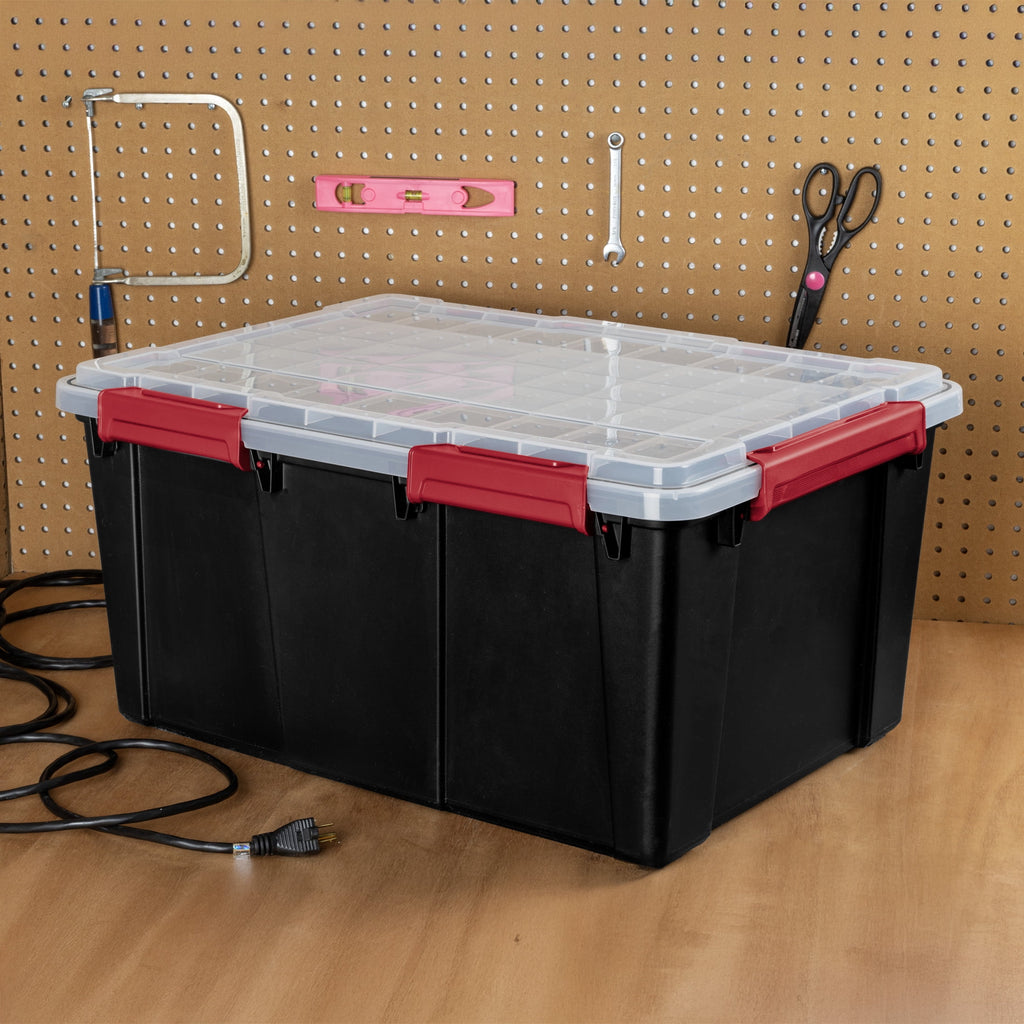 20 Gallon Large Gasket Tote, IP68 Plastic Storage Bin with Lid, Gasket Seal and Latches, Black