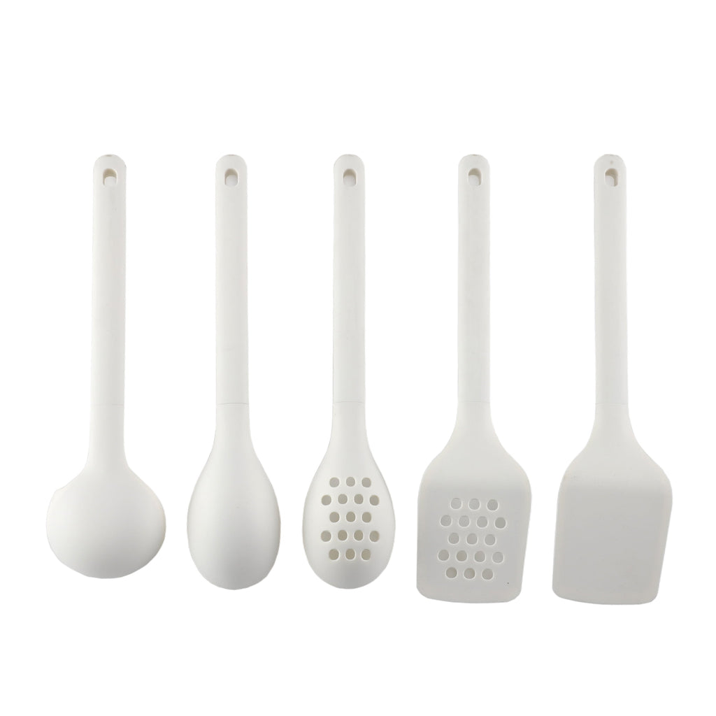 5-Piece Stainless Steel &amp; Silicone Utensil Set – &amp; Nonstick Safe