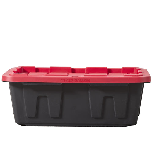 17 Gallon Medium Storage Bin with Snap Lid, Black and Red, Heavy Duty Plastic Storage Container