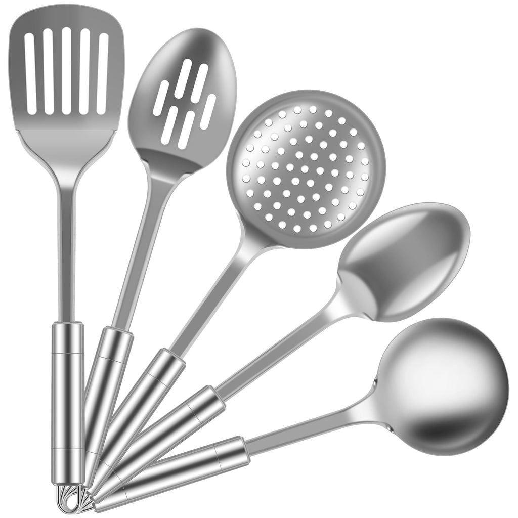 Jetcloudlive 5 Pcs Stainless Steel Utensil Set - Cooking Utensils Set Kitchen Gadgets Tools Set Spoons Spatula Sets with Handle Hanging Hole