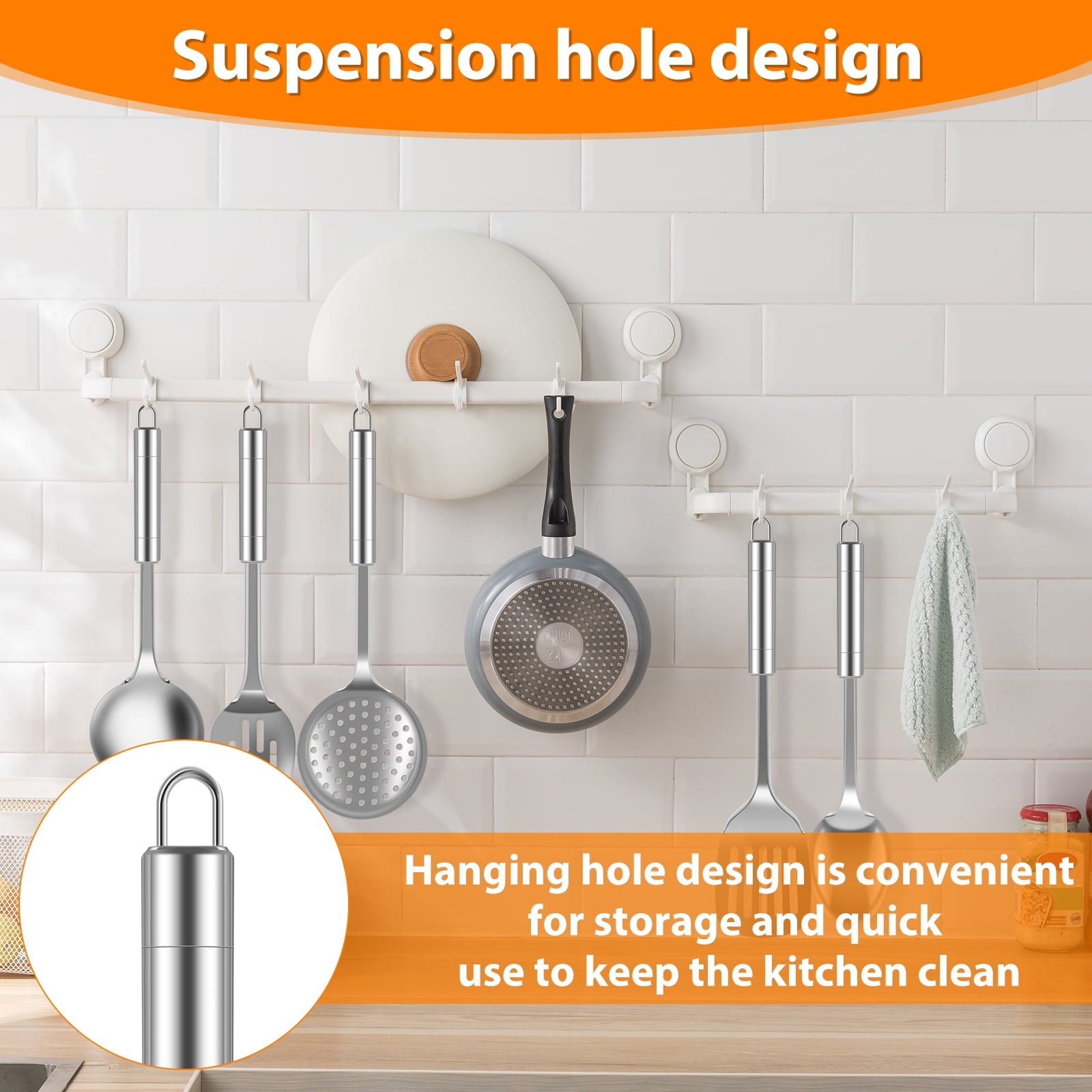 Jetcloudlive 5 Pcs Stainless Steel Utensil Set - Cooking Utensils Set Kitchen Gadgets Tools Set Spoons Spatula Sets with Handle Hanging Hole