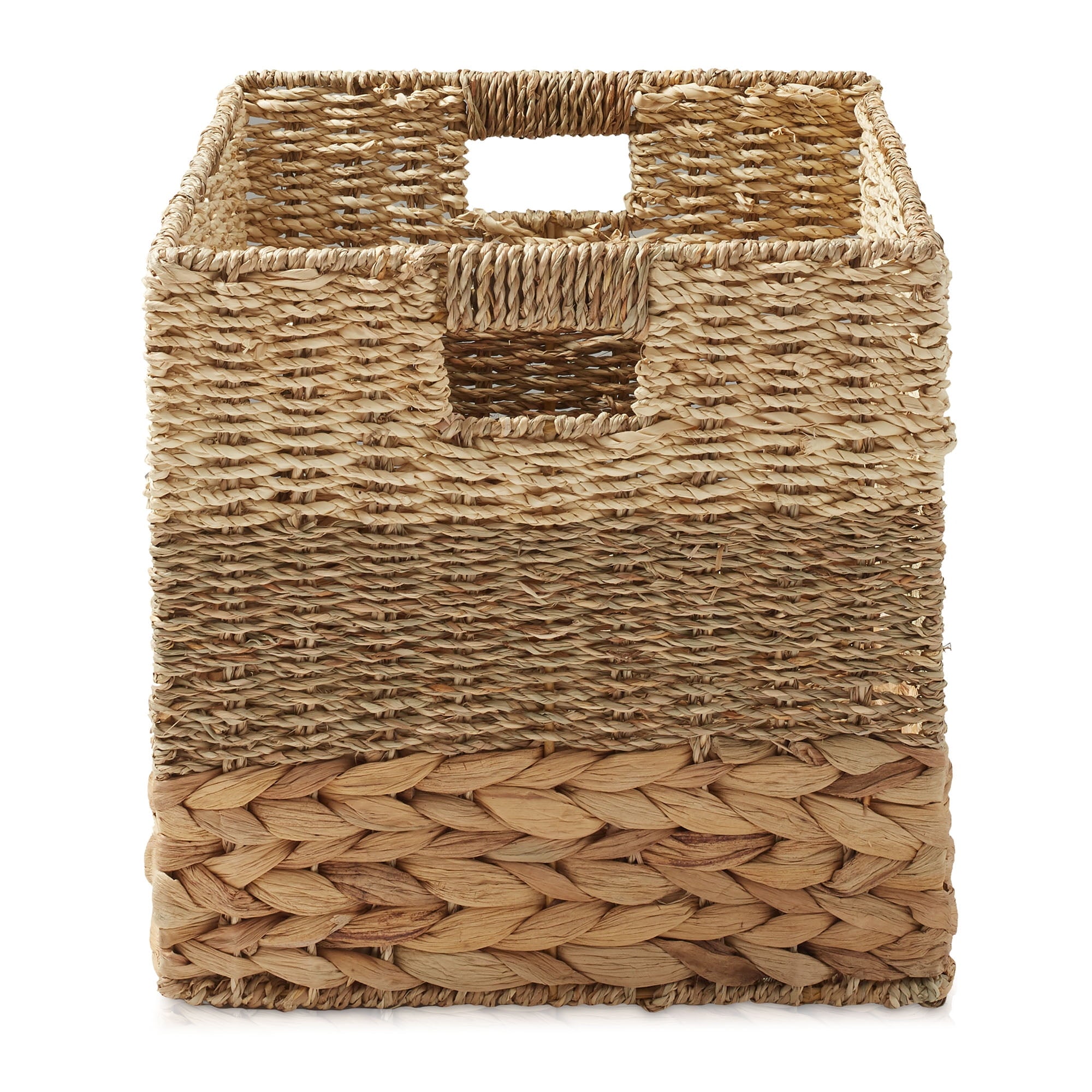 10.5" x 10.5" Water Hyacinth Storage Baskets, Natural - Set of 2 Collapsible Cube Organizers, Woven Bins for Bathroom, Bedroom, Laundry, Pantry, Shelves