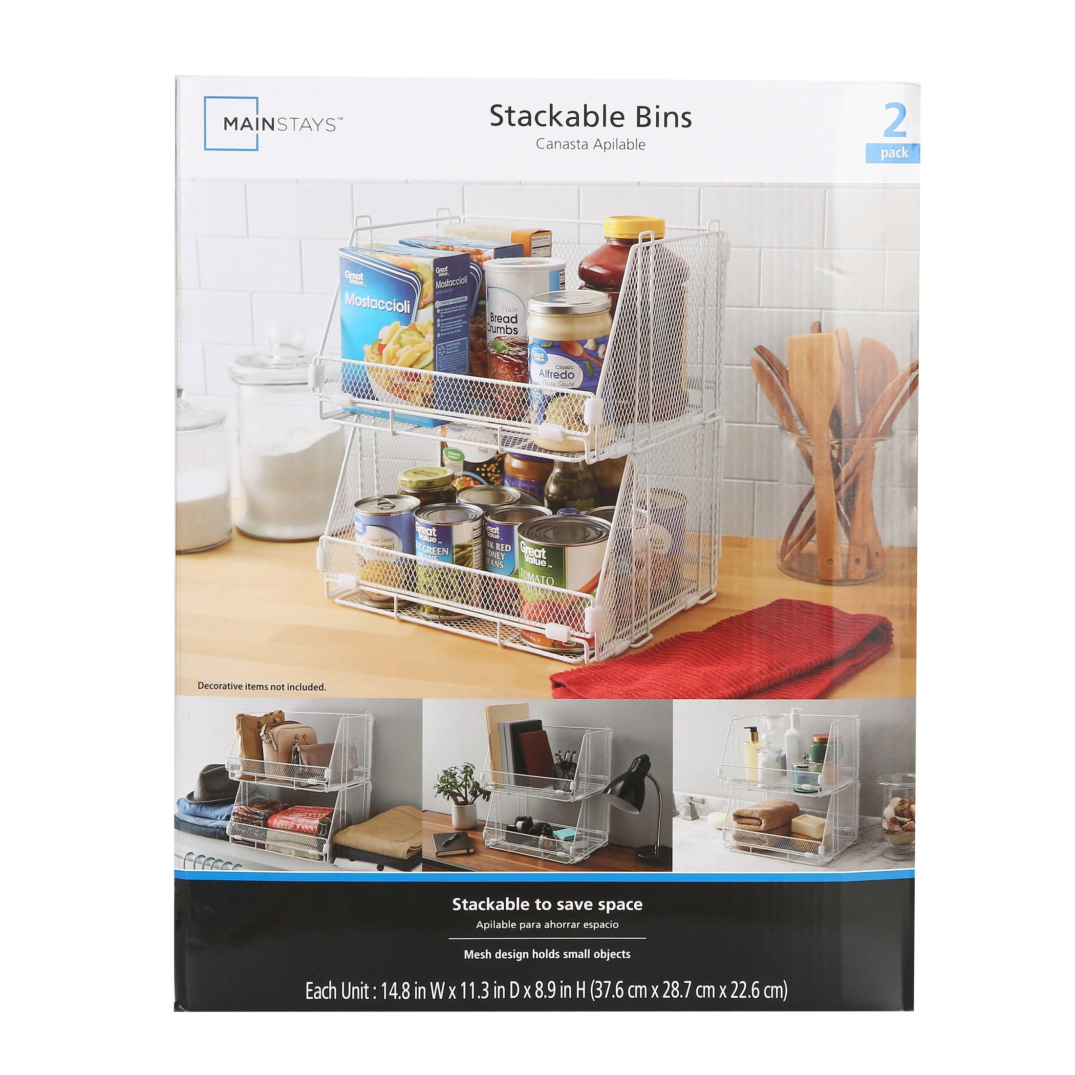 Folding Storage Baskets, Collapsible Plastic Organizer Bins with Clip Handles, 2 Pack, White