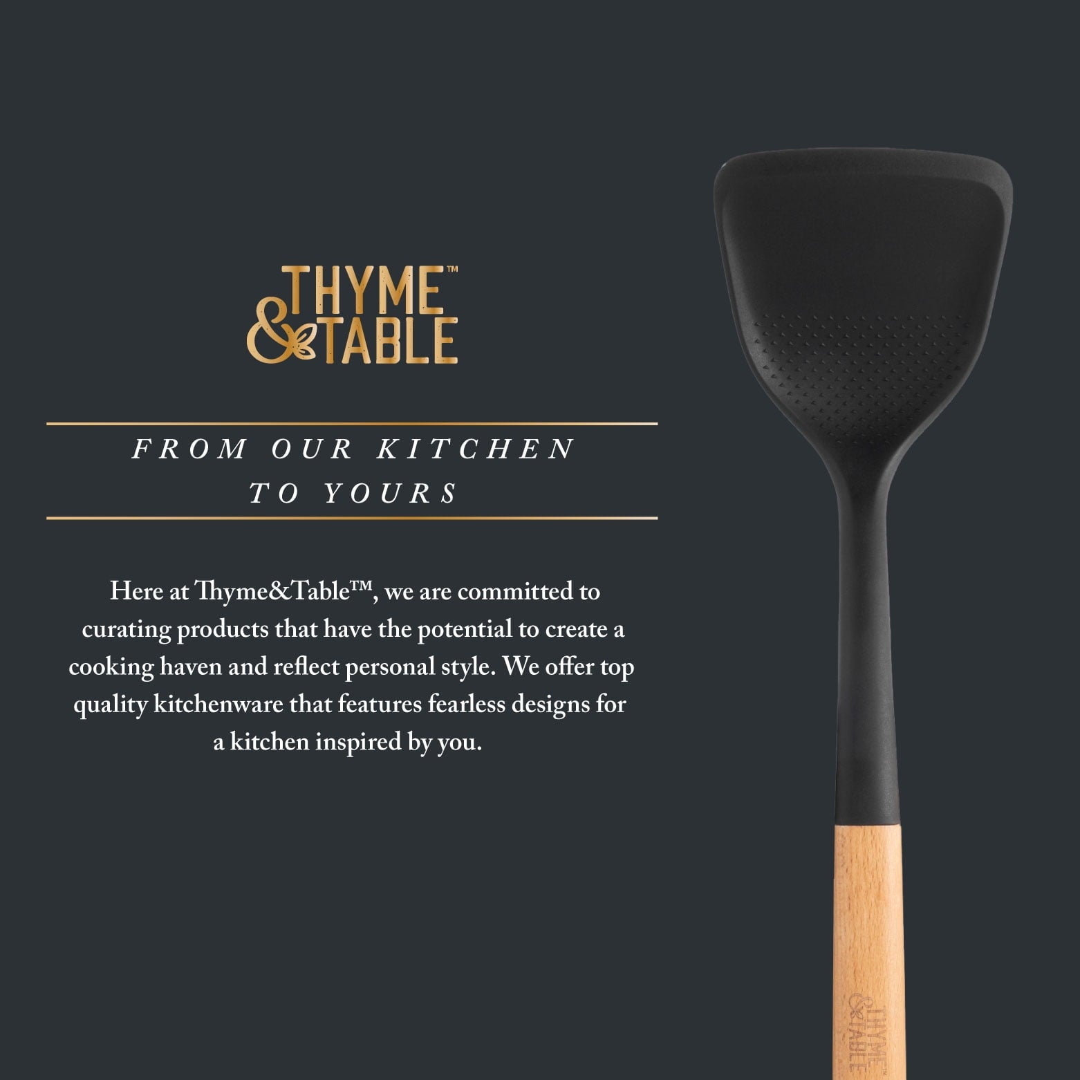 Thyme &amp; Table Food-Safe Silicone Turner with Beechwood Handle, Black