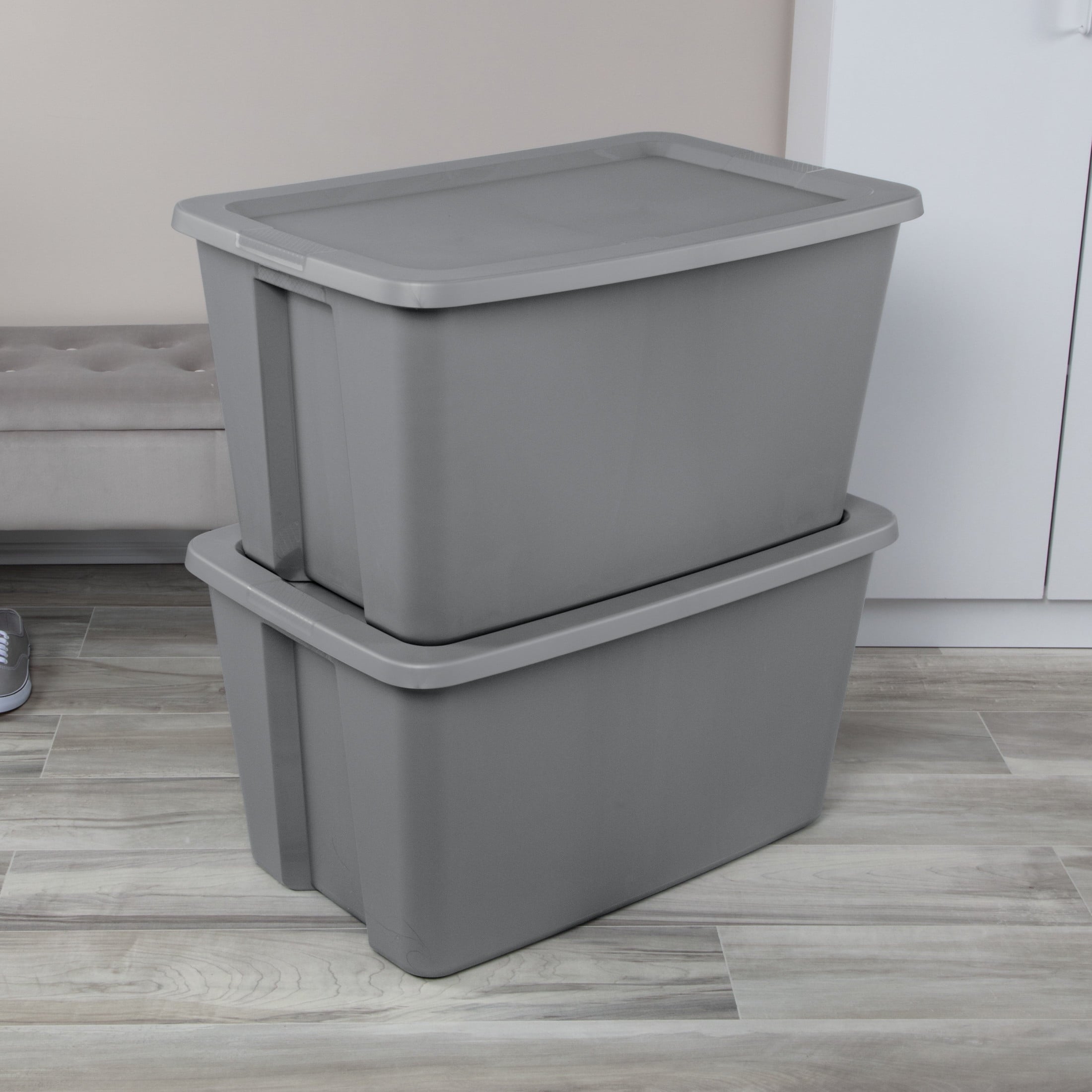 30 Gallon Extra-Large Storage Bin, Plastic Storage Container with Snap-On Lid, Gray