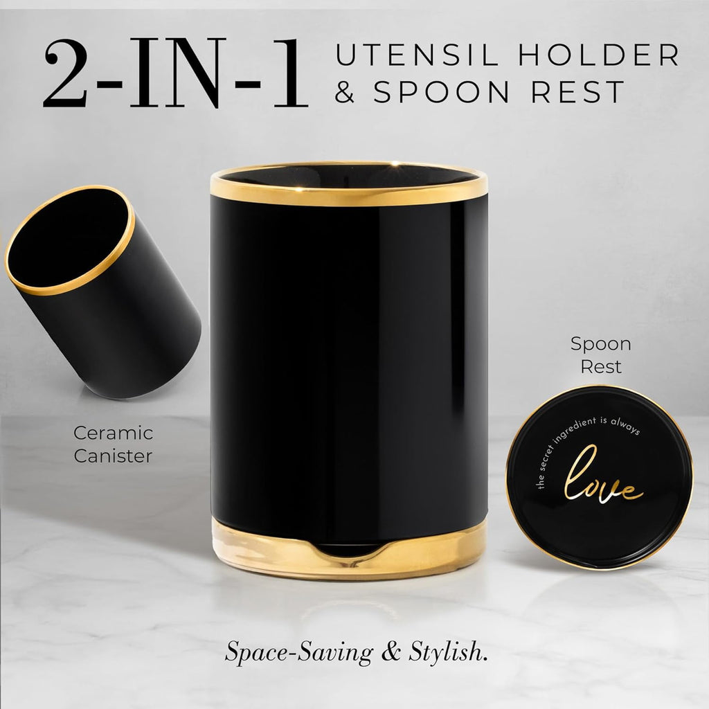 White Silicone and Gold Cooking Utensils Set