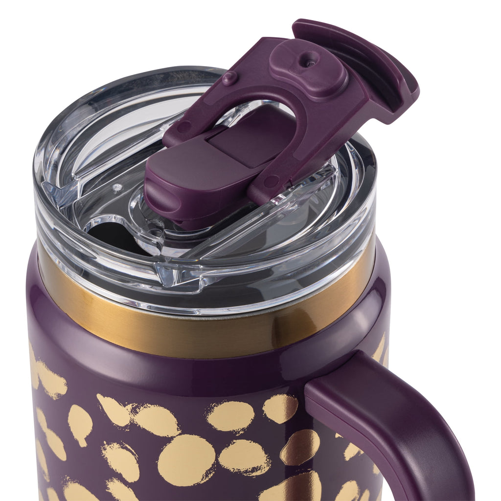 Thyme &amp; Table 32 fl oz Stainless Steel Luna Tumbler with Handle and Dual Straw Lid, Cream &amp; Black Check