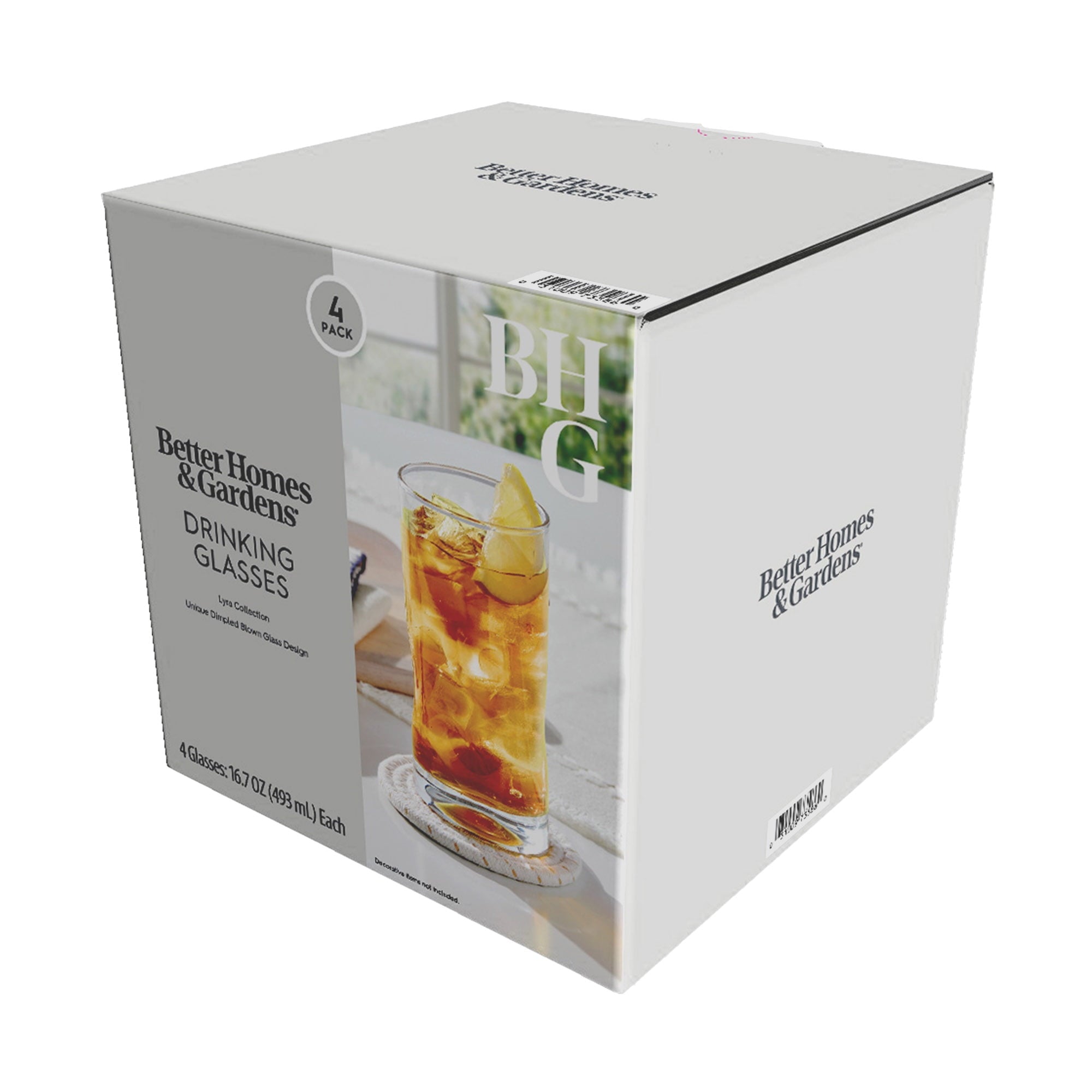 Better Homes &amp; Gardens Lyra Glass Drinkware Set, 16.7 oz, 4-Piece