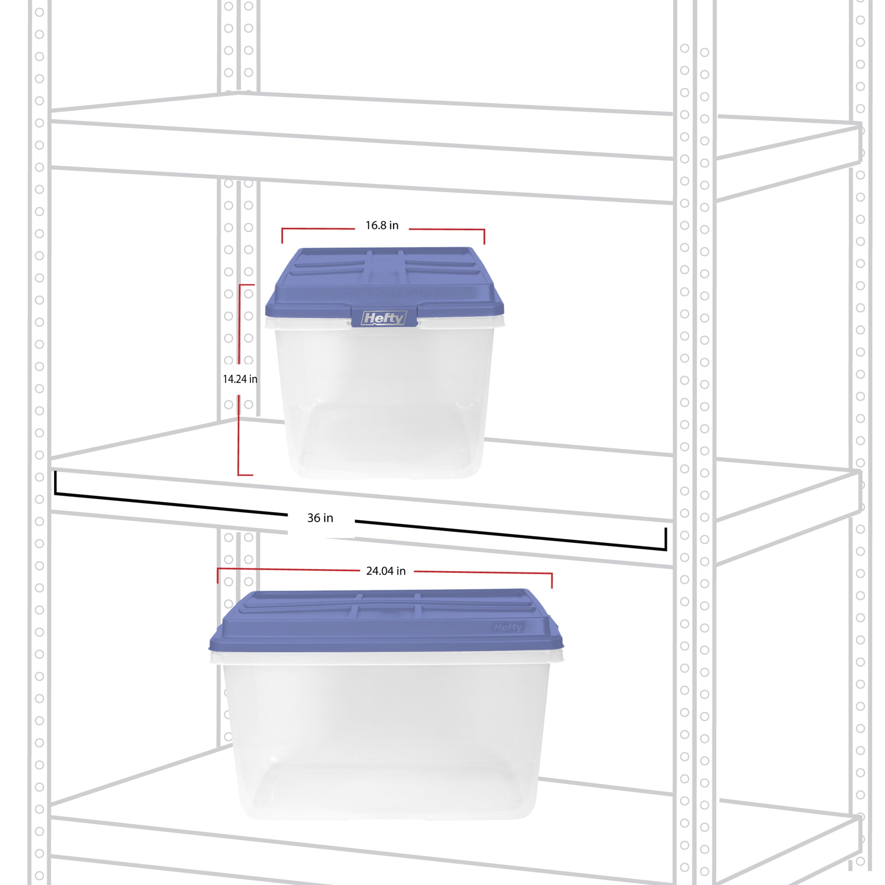 Hefty HI-RISE 72 Quart Large Latching Storage Bin, Clear Plastic Storage Container with HI-RISE Latch Lid, Blue