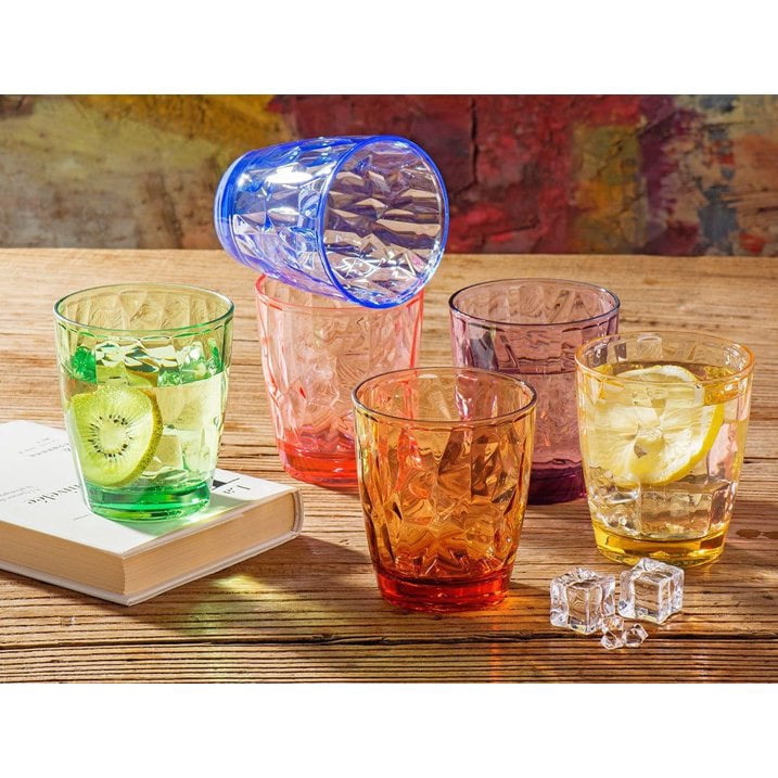 Unbreakable Tritan Drinking Glasses Shatterproof Acrylic Glasses Drinkware BPA Free Hard Plastic Cups Kitchen Water Glasses Drinking Set of 6 (Grey, Transparent, Amber)