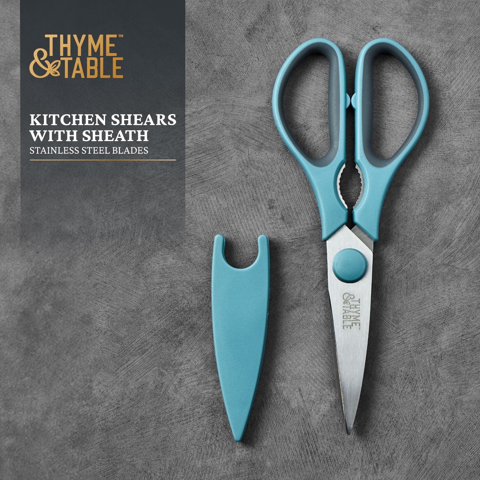 Thyme &amp; Table Stainless Steel Kitchen Shears with Sheath, Blue