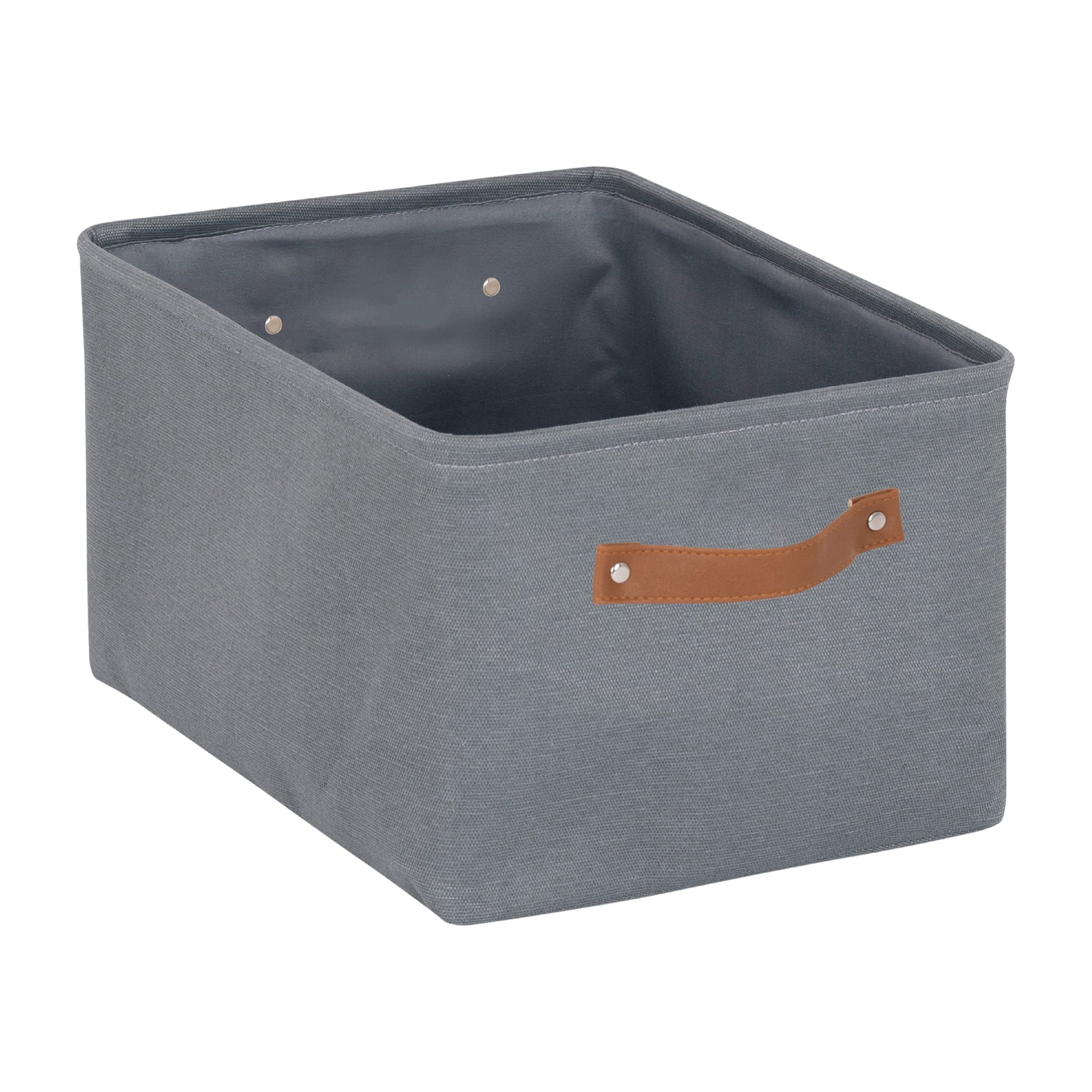 Natural Canvas Fabric Decorative Storage Basket with Handles, 15 in x 8 in x 11 in