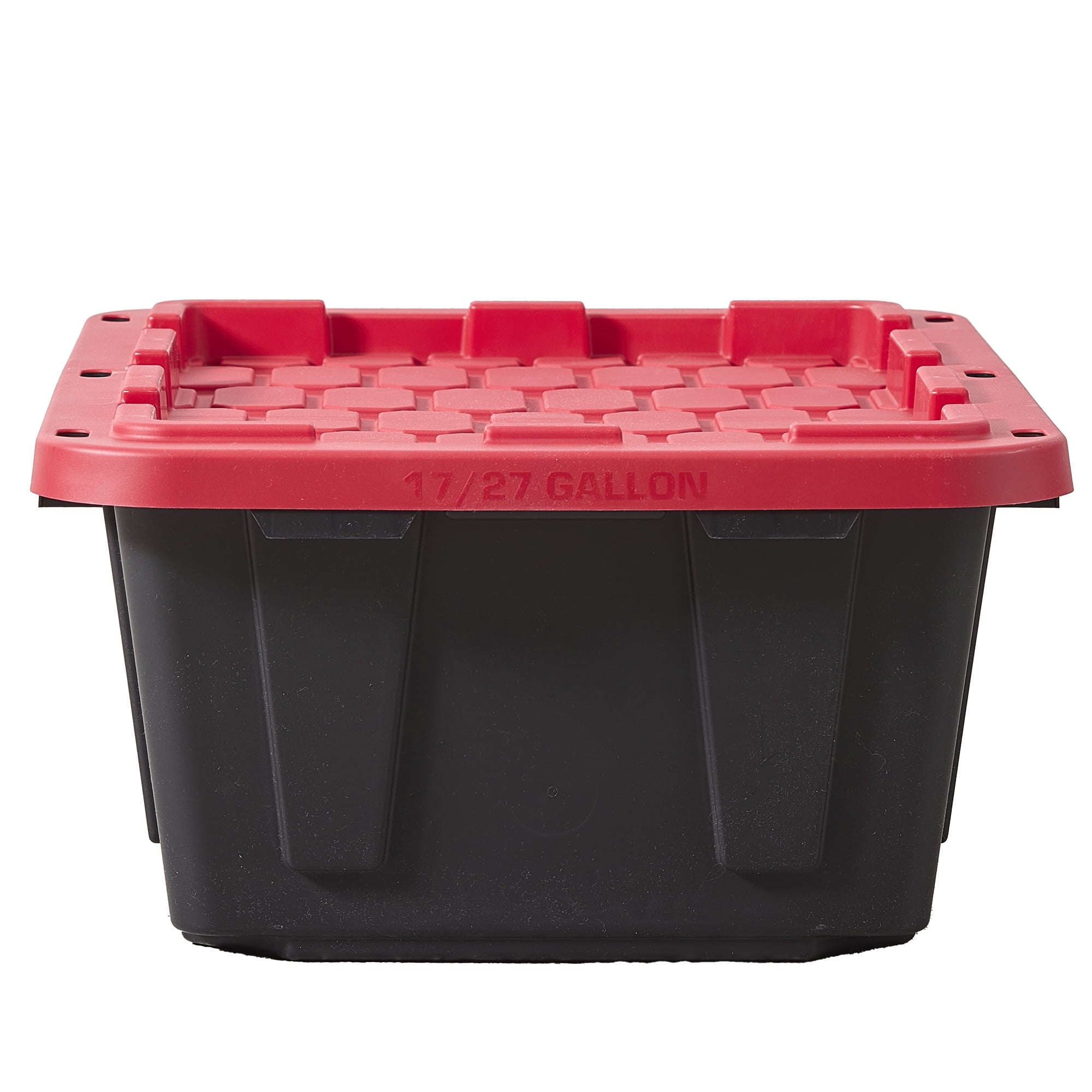 17 Gallon Medium Storage Bin with Snap Lid, Black and Red, Heavy Duty Plastic Storage Container