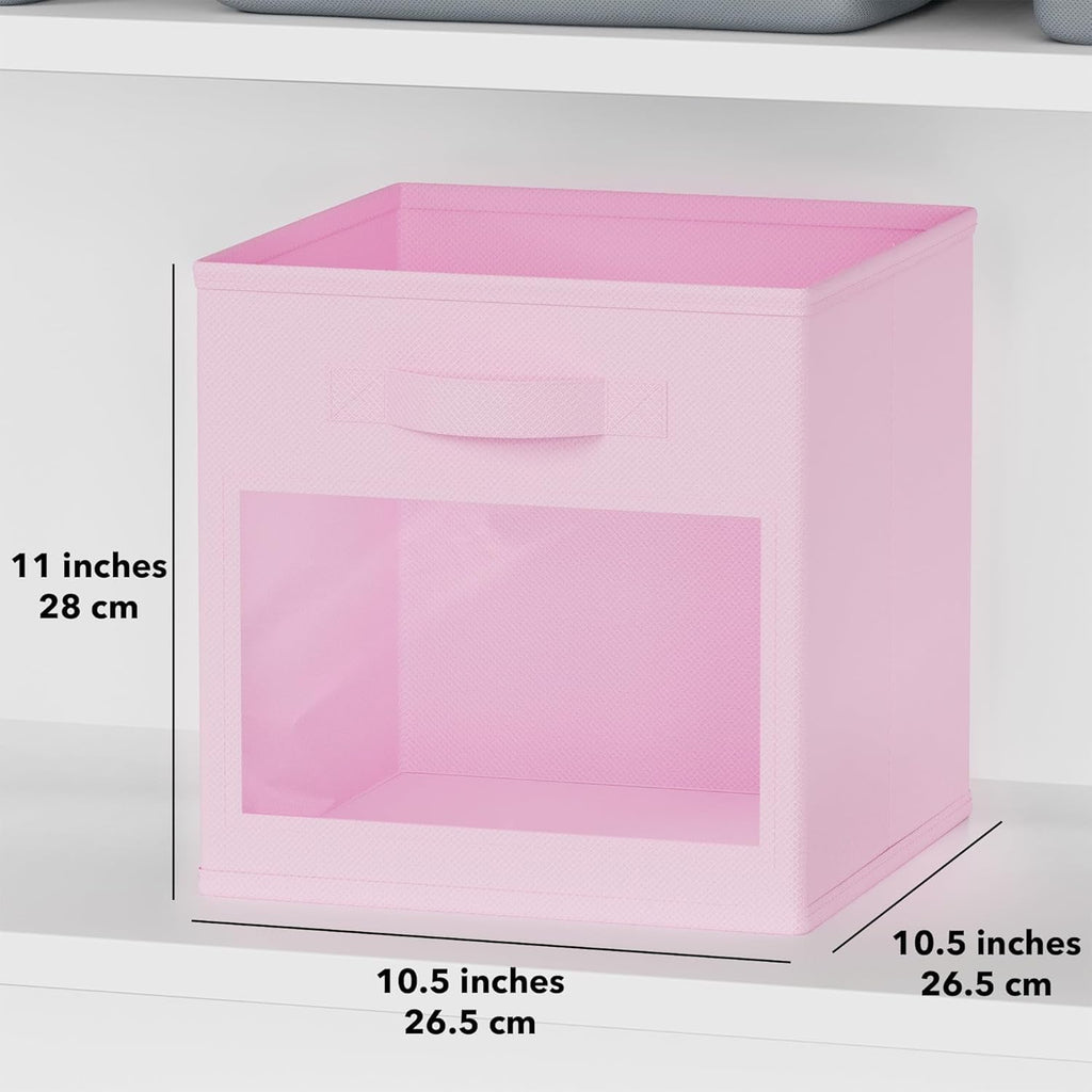 Storage Cubes with Clear Windows, Set of 6 Fabric Bins, 11 Inch, Black