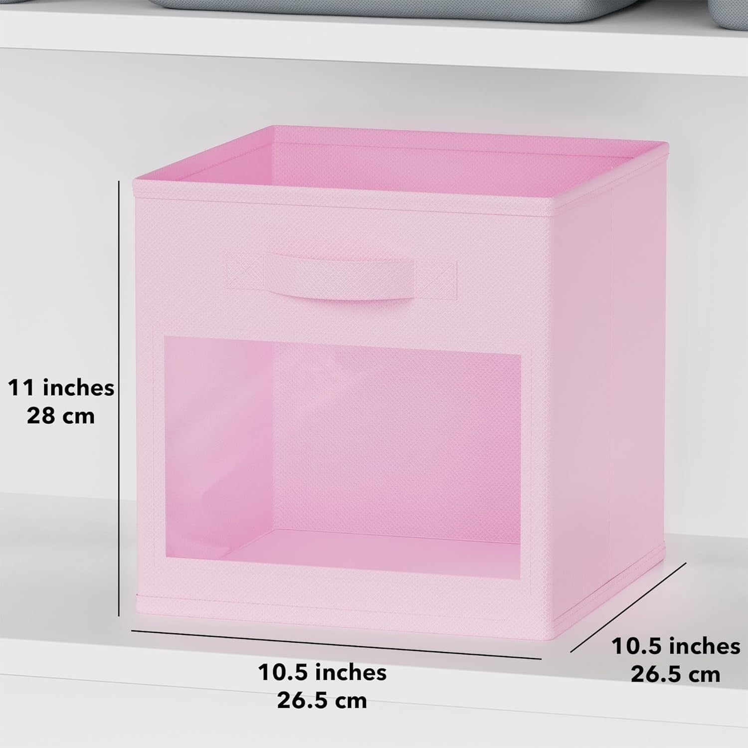 Storage Cubes with Clear Windows, Set of 6 Fabric Bins, 11 Inch, Black