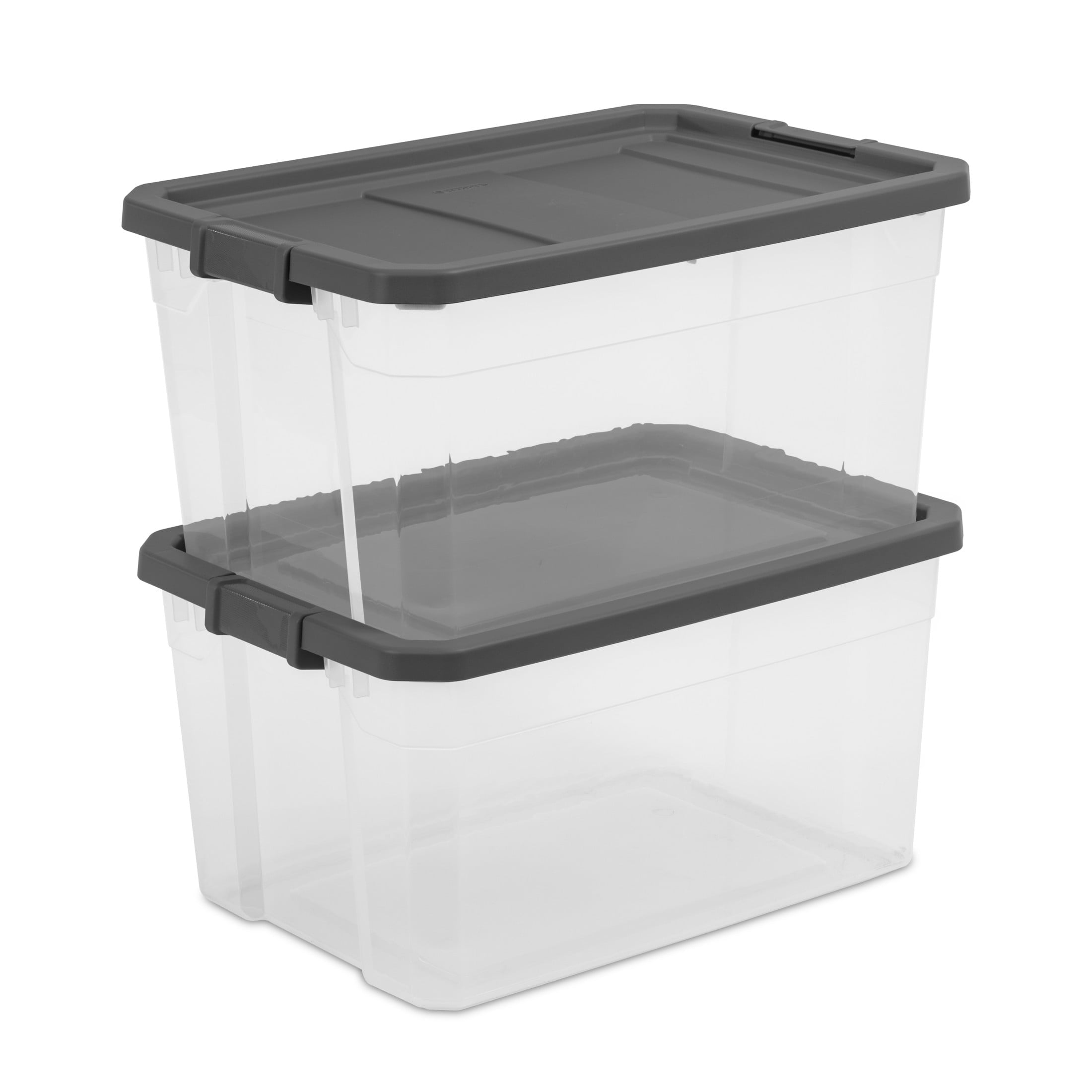 76 Quart Stacker Storage Bin, Clear Plastic Storage Container with Latch Lid, , Dark Gray