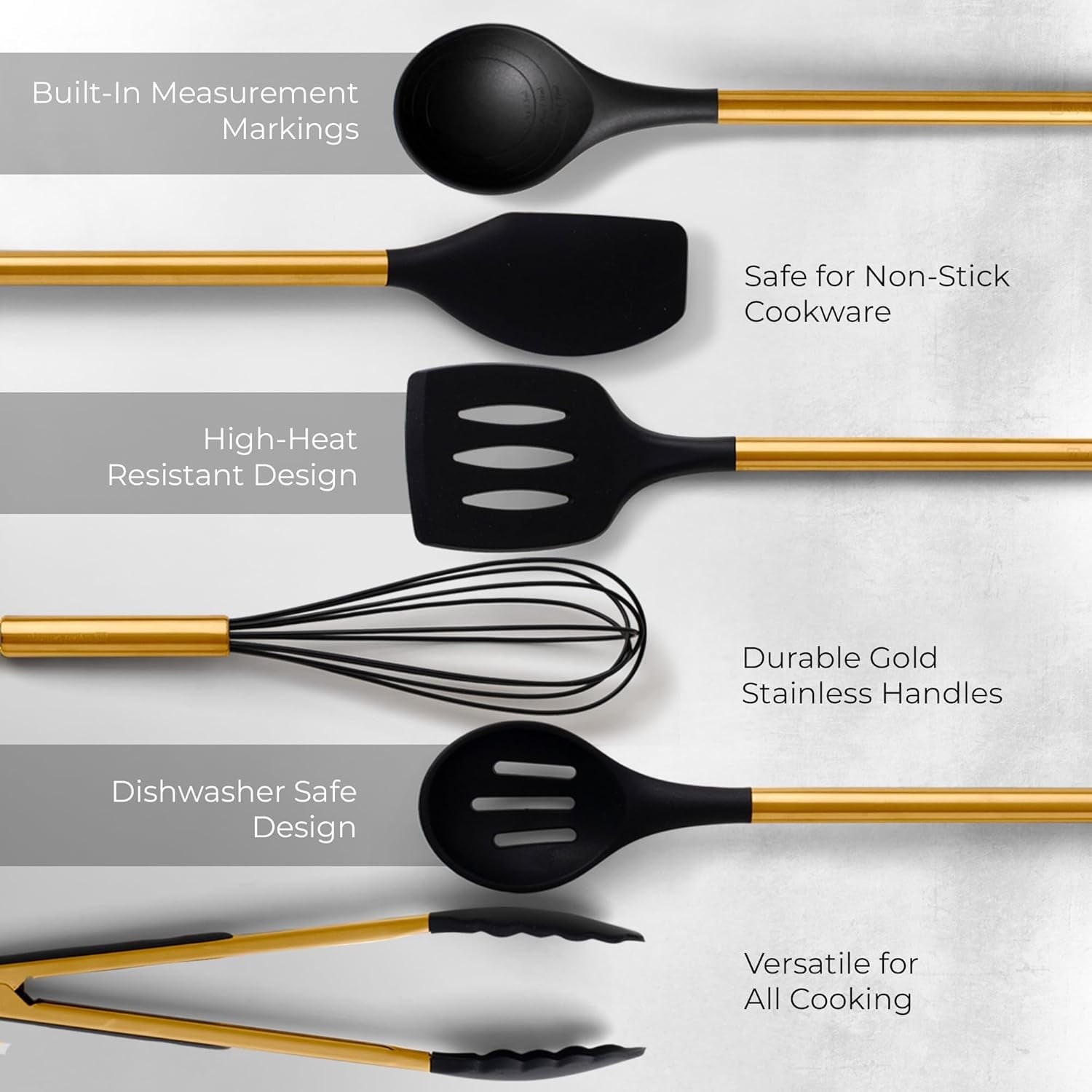 White Silicone and Gold Cooking Utensils Set