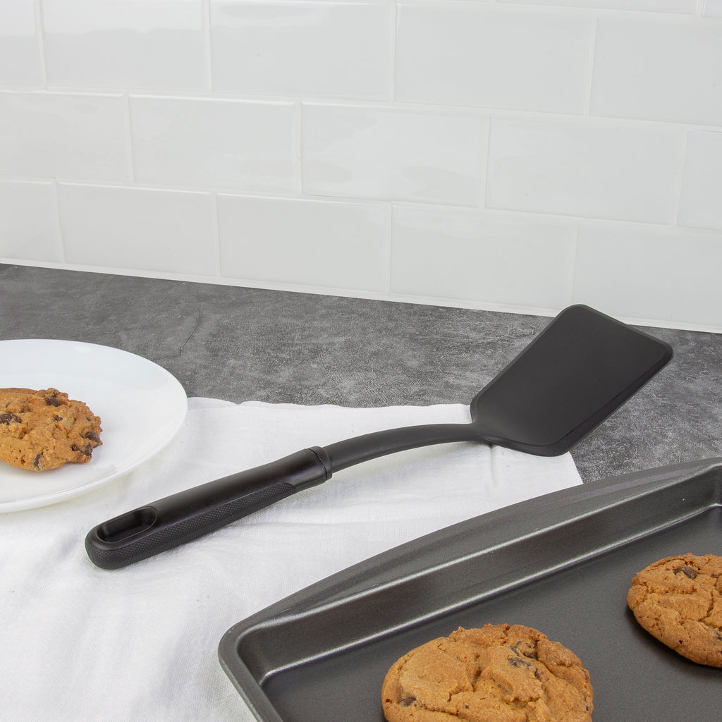 (8 pack) Solid Kitchen Turner, Nylon, Black, Diamond Pattern Handle