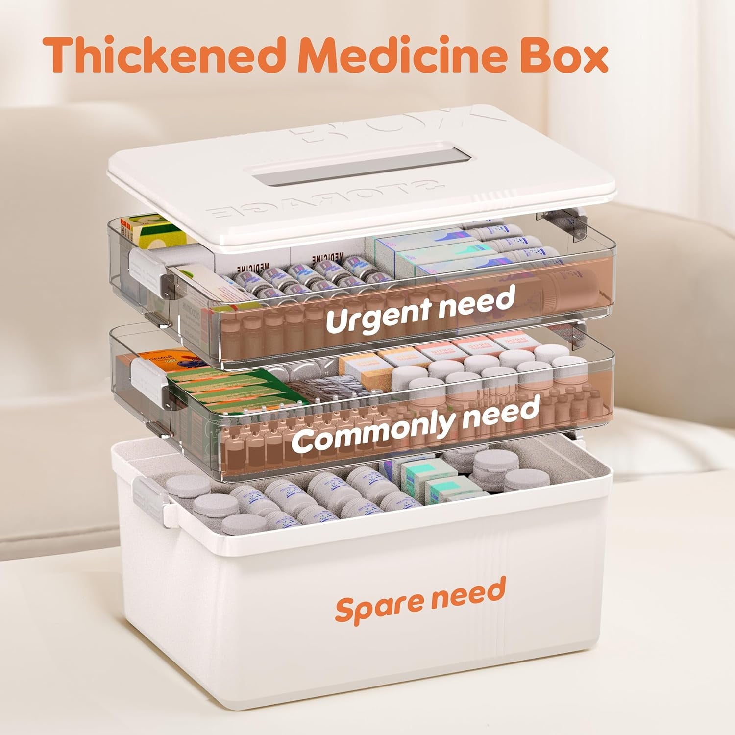 5 Layer storage bins with lid Stack &amp; Carry Box Plastic Handled with Removable Tray for Craft Adult