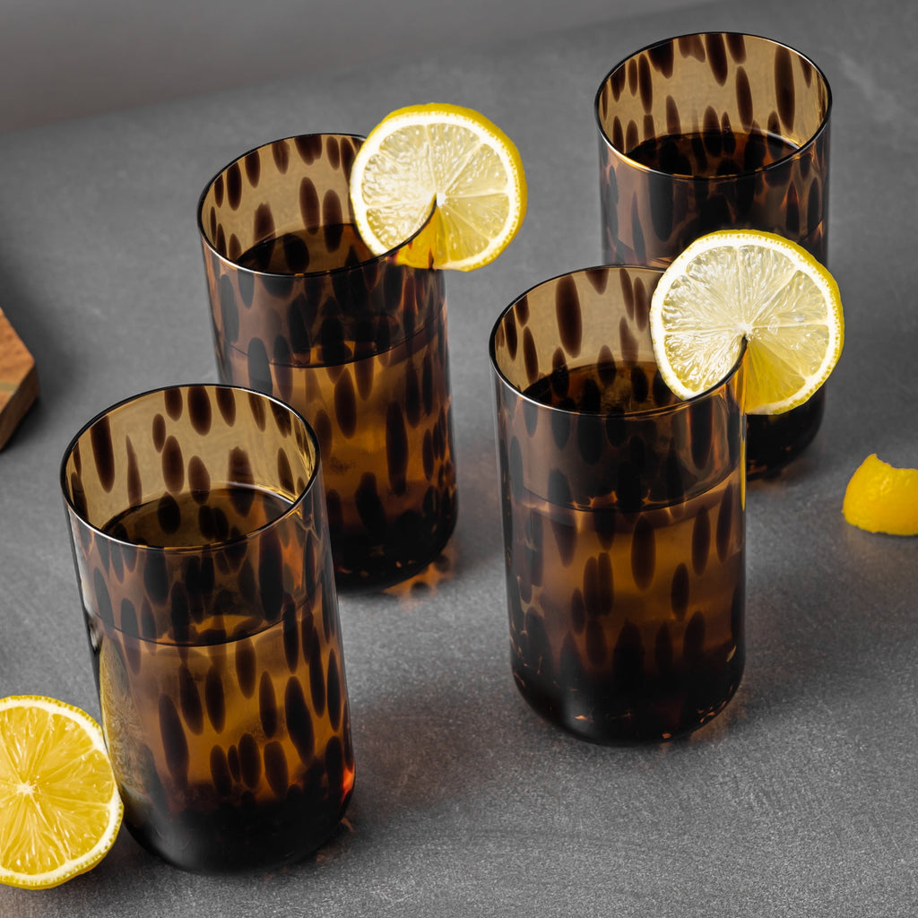 Thyme &amp; Table 20 fl oz Brown Tortoise Drinking Glasses, Set of 4