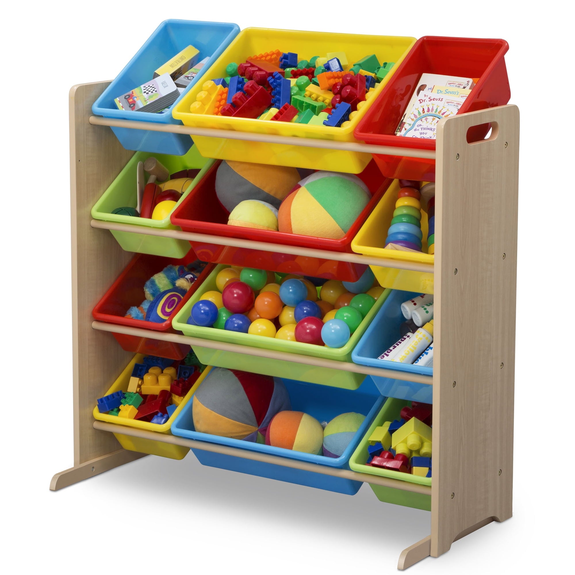Kids Toy Storage Organizer with 12 Plastic Bins, Greenguard Gold Certified, White/Pink