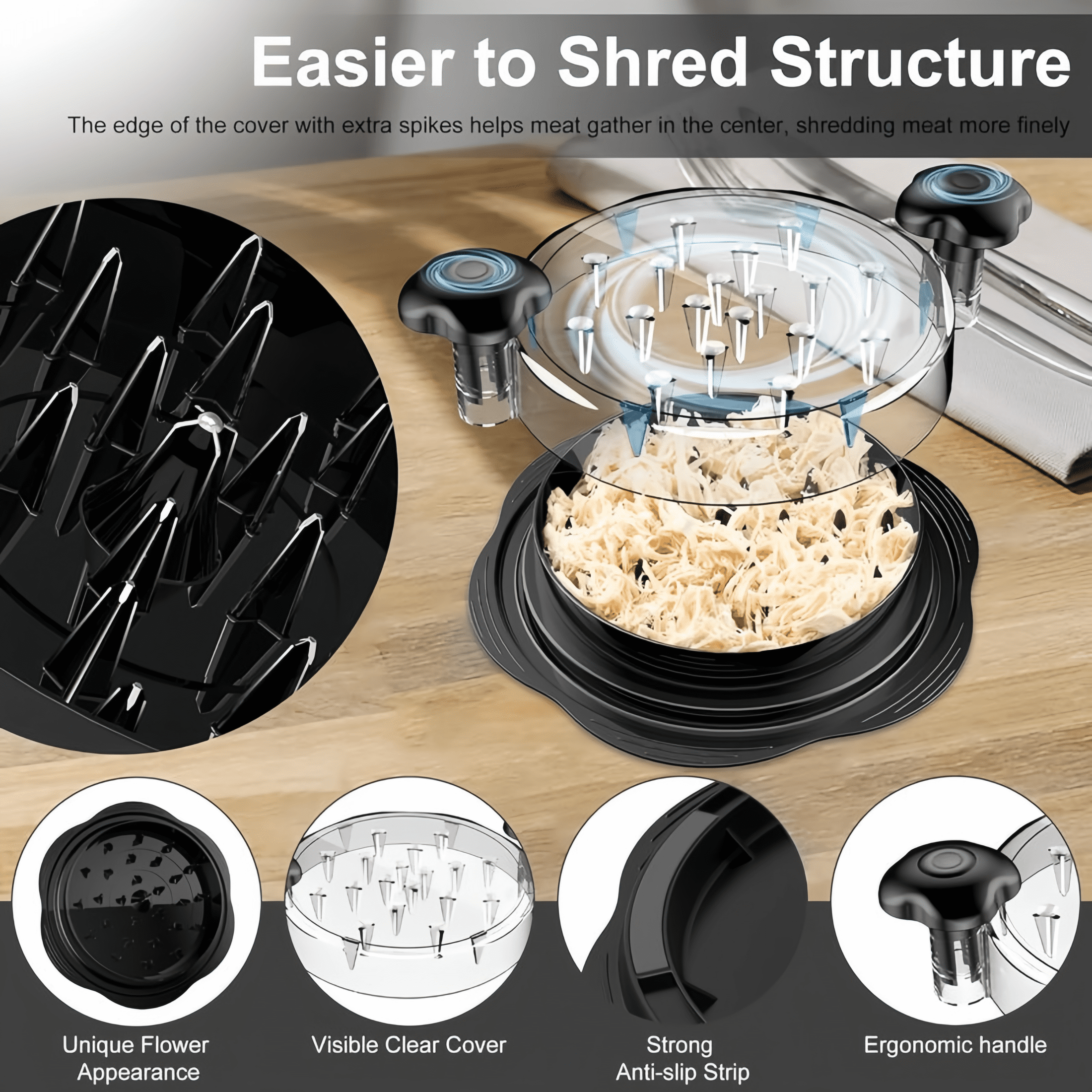 Chicken Shredder Tool Twist (Large 10 Inch), Meat Shredder for Pulled Pork Beef &amp; Chicken, BPA Free with Anti-Slip Base &amp; Handle, Kitchen Gadget, 1 Count