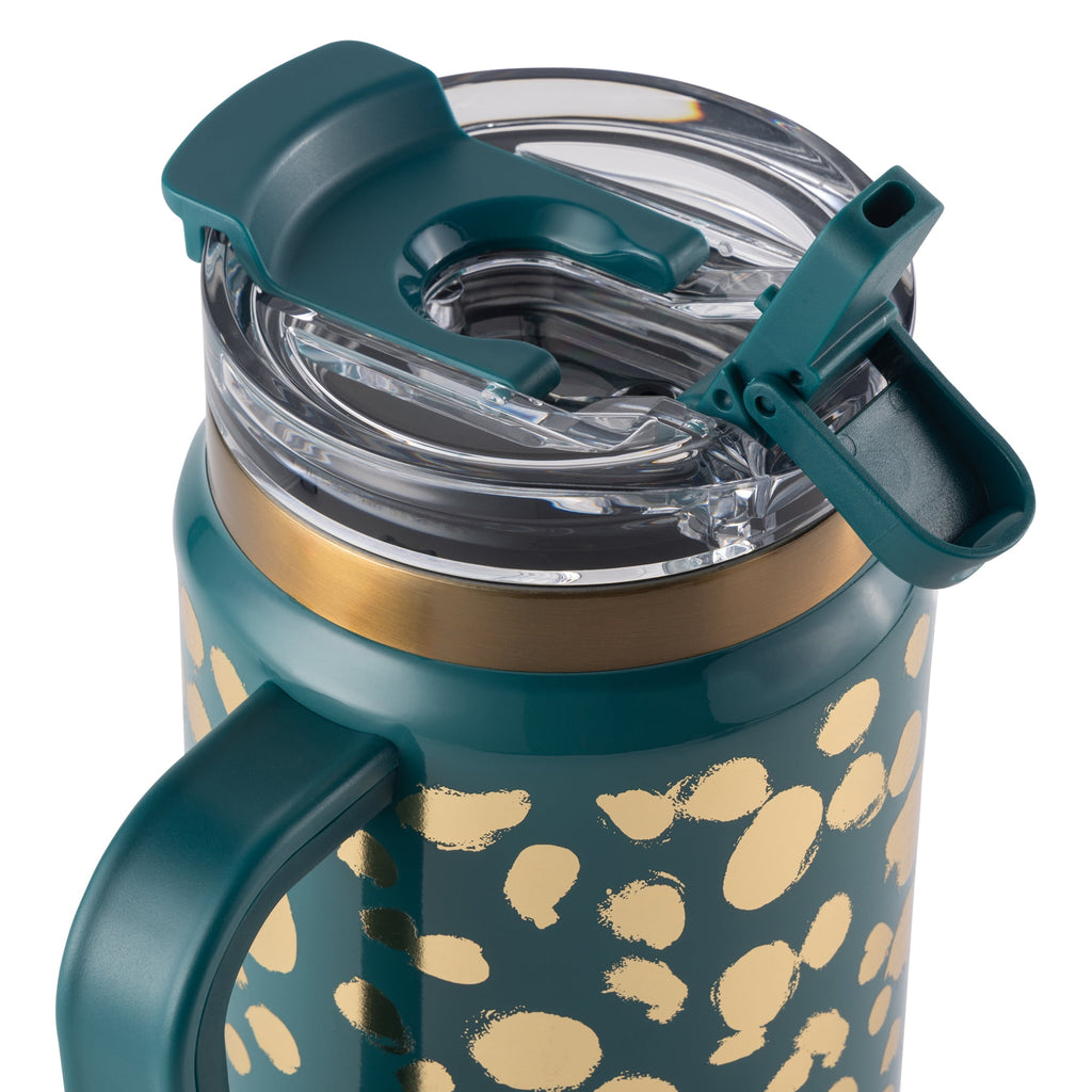 Thyme &amp; Table 32 fl oz Stainless Steel Luna Tumbler with Handle and Dual Straw Lid, Cream &amp; Black Check