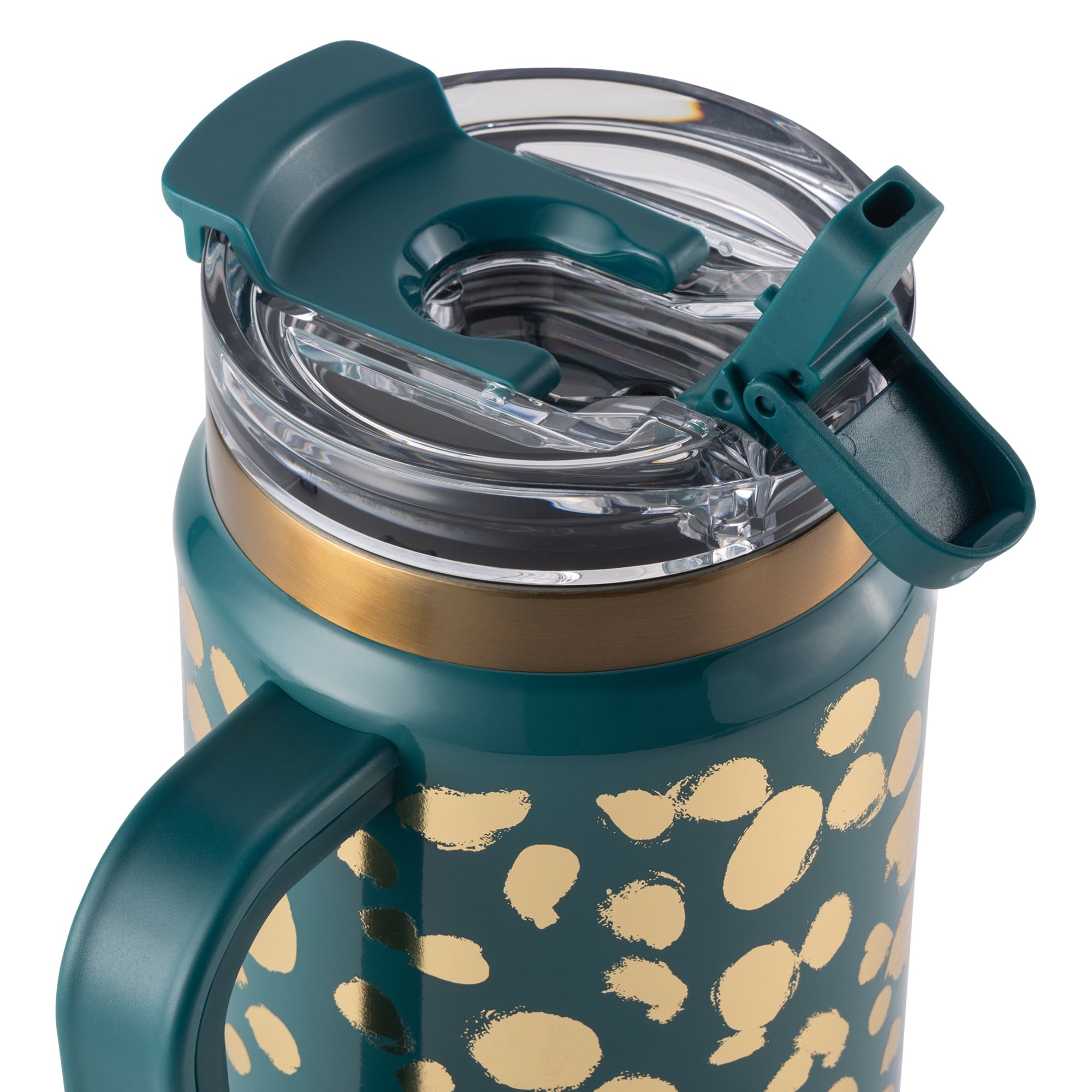 Thyme &amp; Table 32 fl oz Stainless Steel Luna Tumbler with Handle and Dual Straw Lid, Cream &amp; Black Check