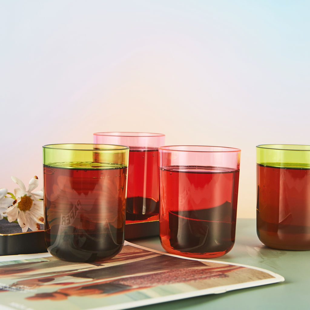 12oz Drinking Glasses Set of 4, Gradient Color Acrylic Tumbler Cup, Ice Beverage and Water Servers Mixed Colors