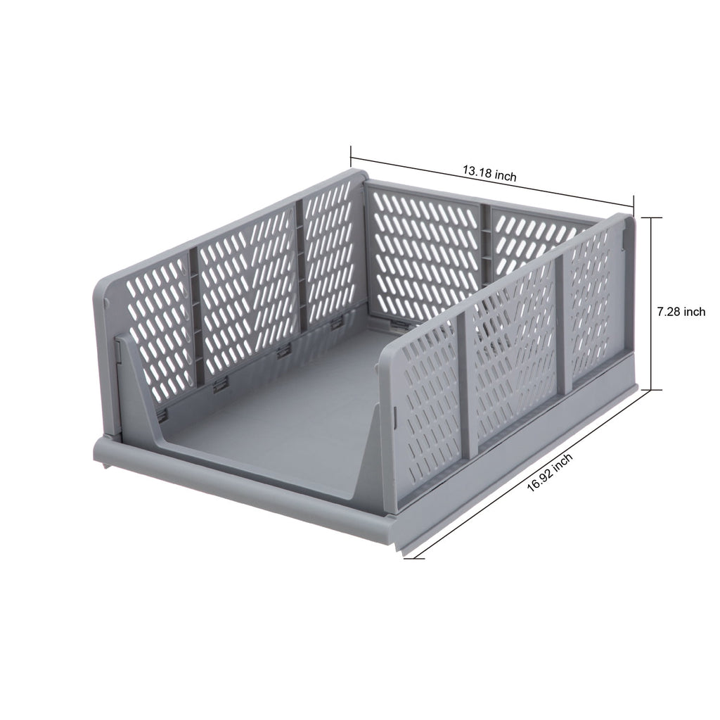 Kids Collapsible Stacking Plastic Storage Bin, Grey, 13 in x 17 in x 1.3 in