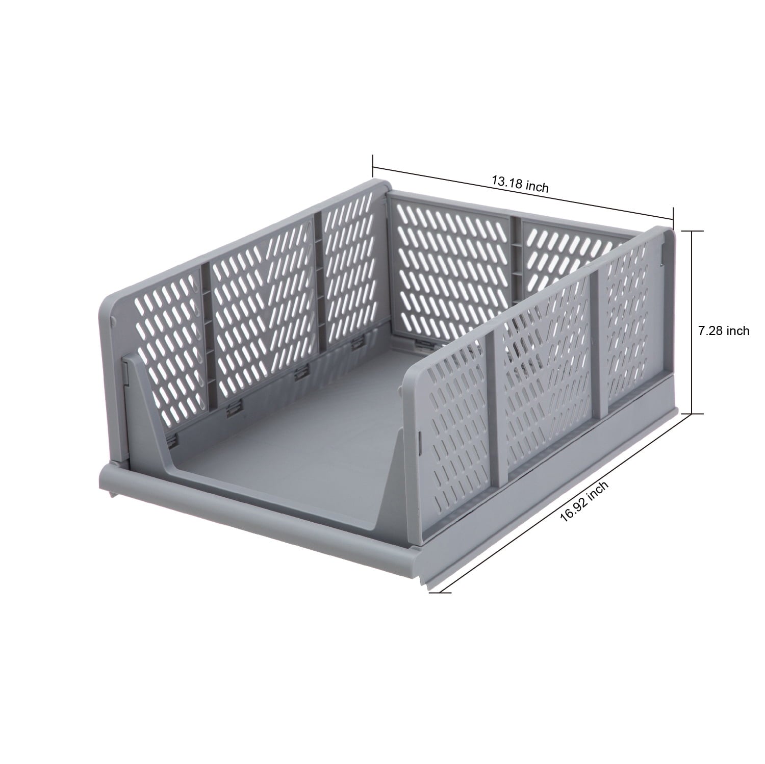 Kids Collapsible Stacking Plastic Storage Bin, Grey, 13 in x 17 in x 1.3 in