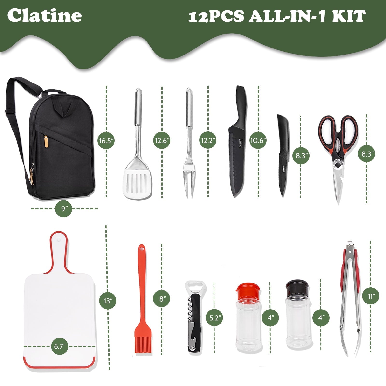 Camp Utensil Set Kitchen Cooking BBQ Grill Tool Kit with Organizer Bag, 12-Piece Travel Kitchen Grill Accessories Compact Gear Cookware Kit for Camping RV Sailboat Backyard BBQ